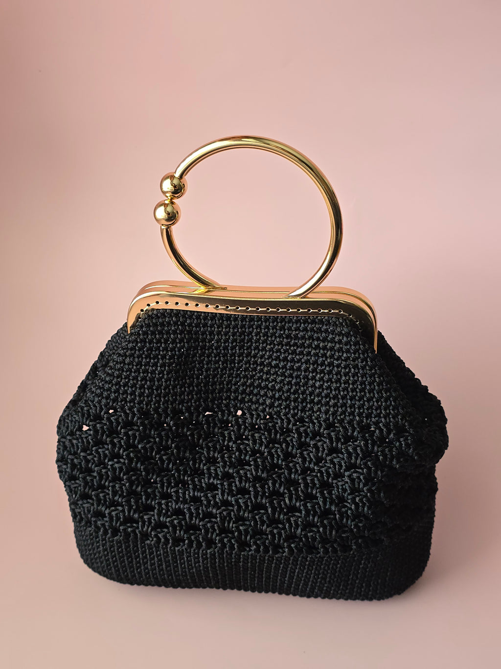 Black Crochet Evening Bag with Gold Handle
