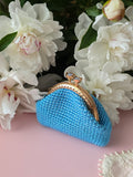 Sky Blue Crochet Coin Purse with Gold Clasp