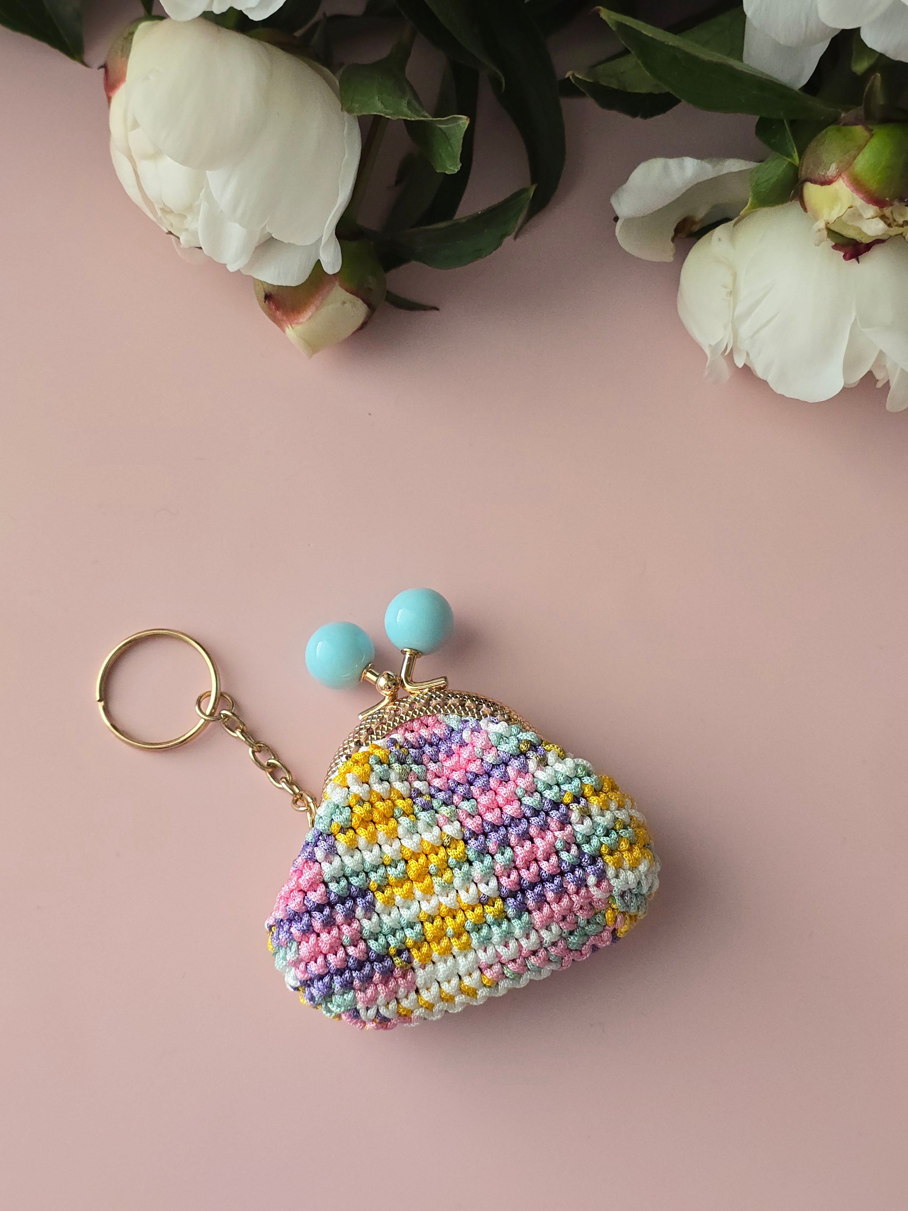 Rainbow Crochet Coin Purse Keychain blue 💙