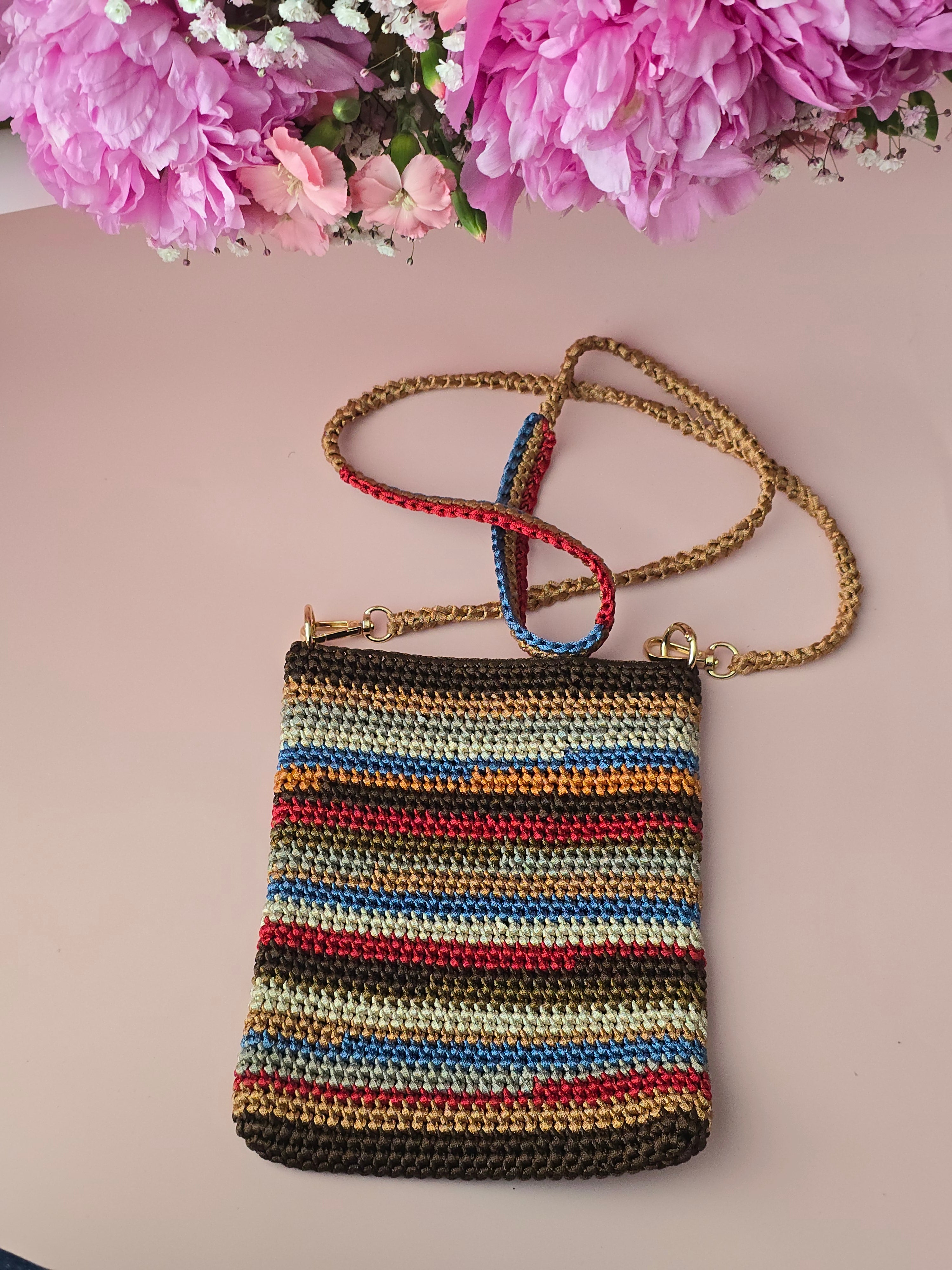 Multicolor Striped Crochet Crossbody Bag