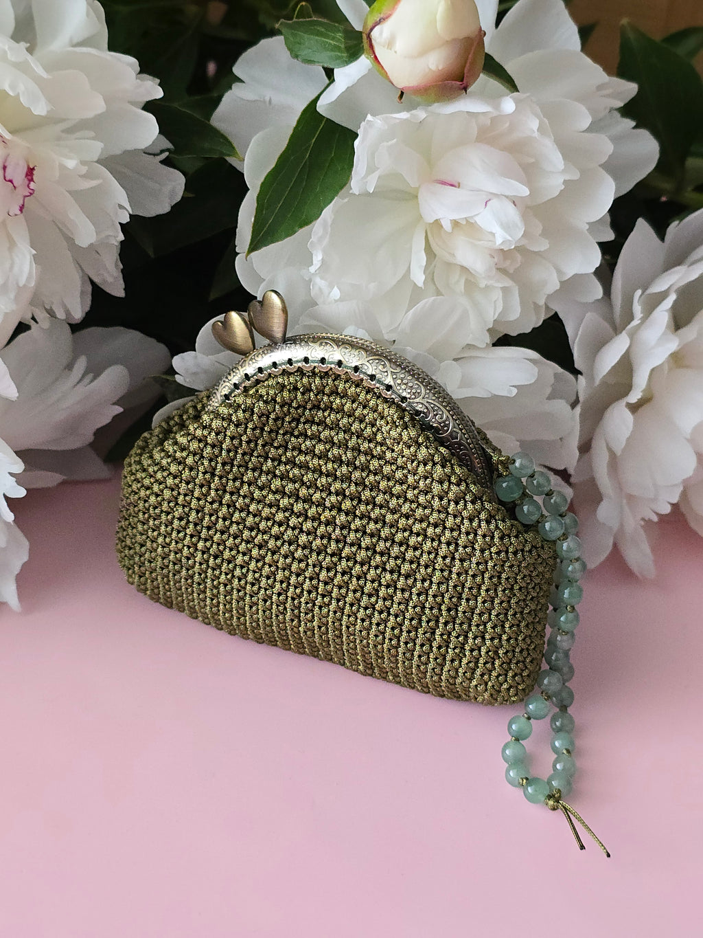 Olive Crochet Coin Purse with Metal Frame