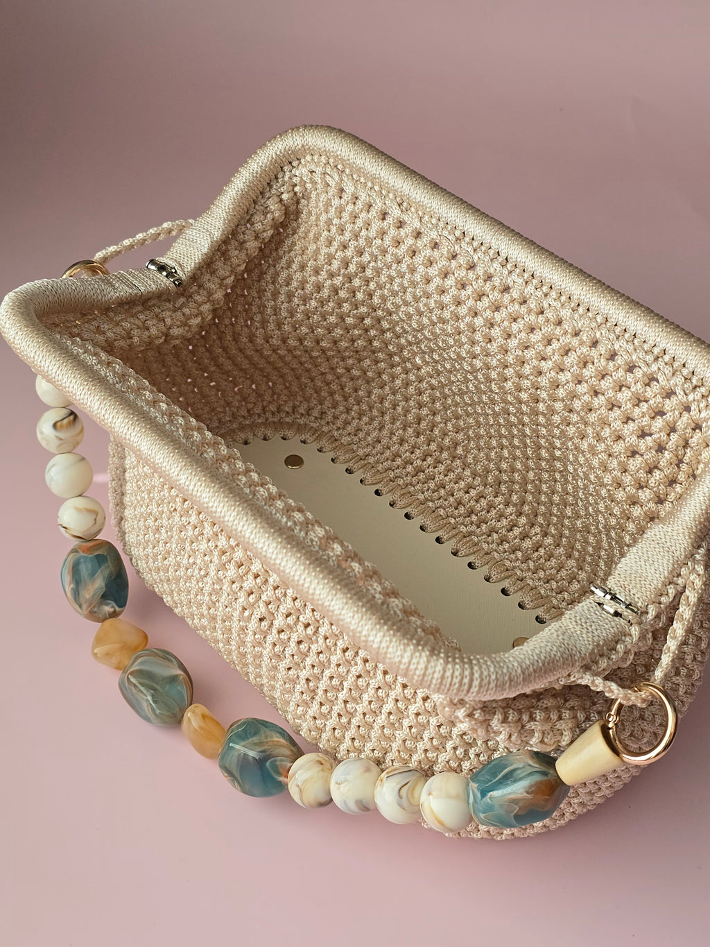 Handmade Crochet Clutch with Statement Beaded Handle