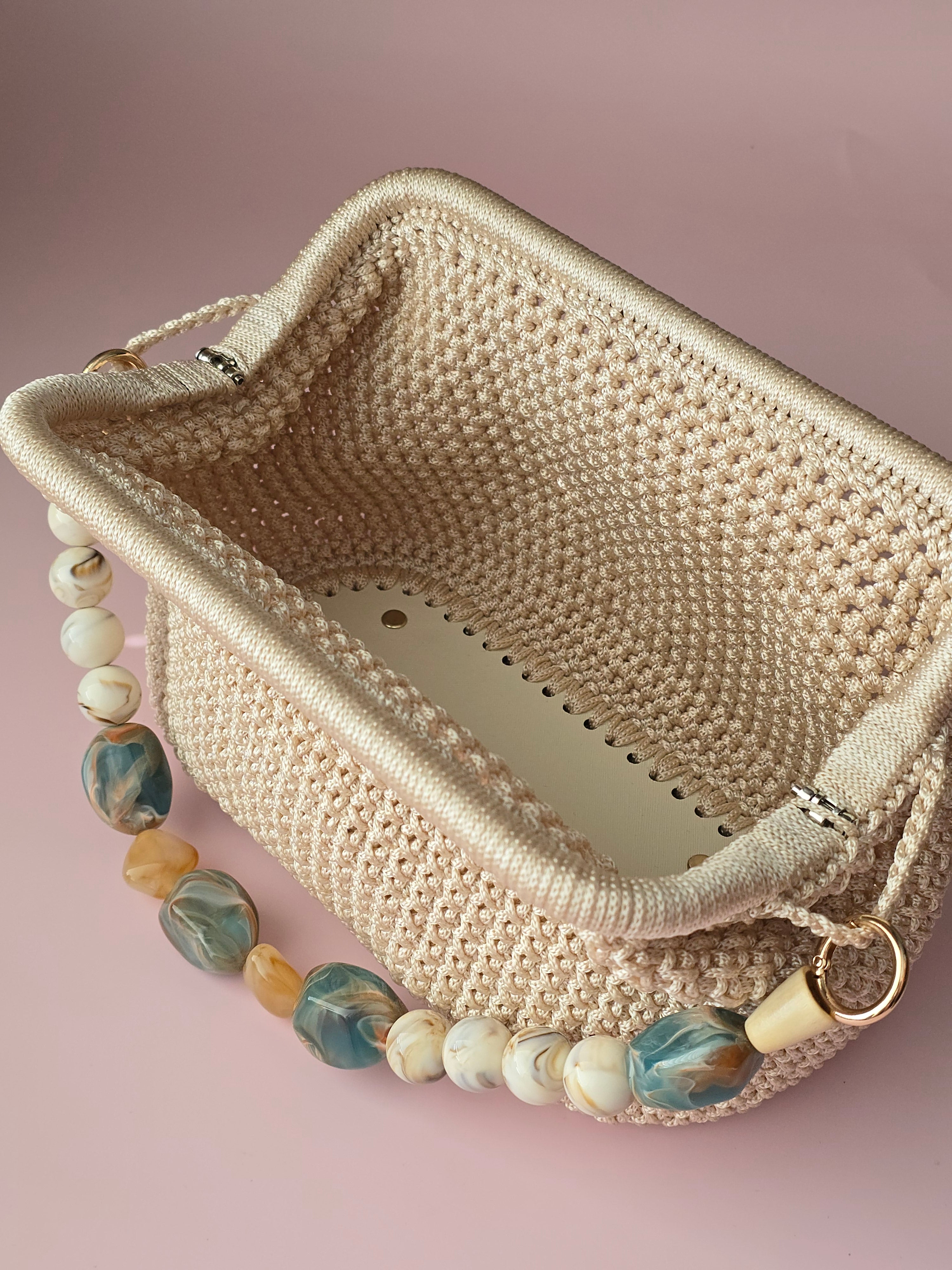 Handmade Crochet Clutch with Statement Beaded Handle