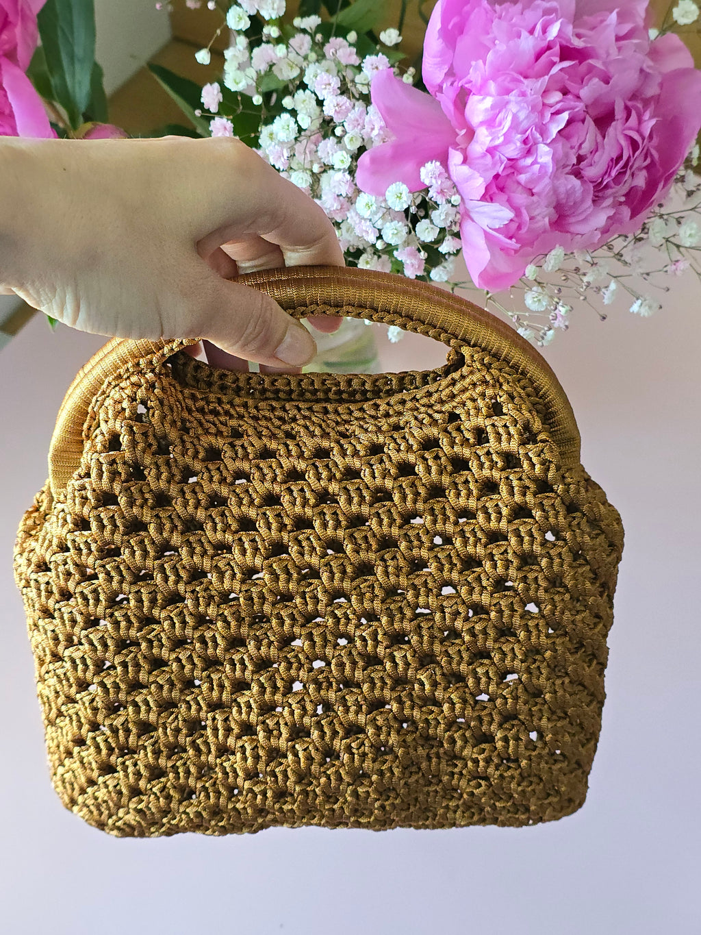 Handmade Crochet Mini Bag – Caramel Brown