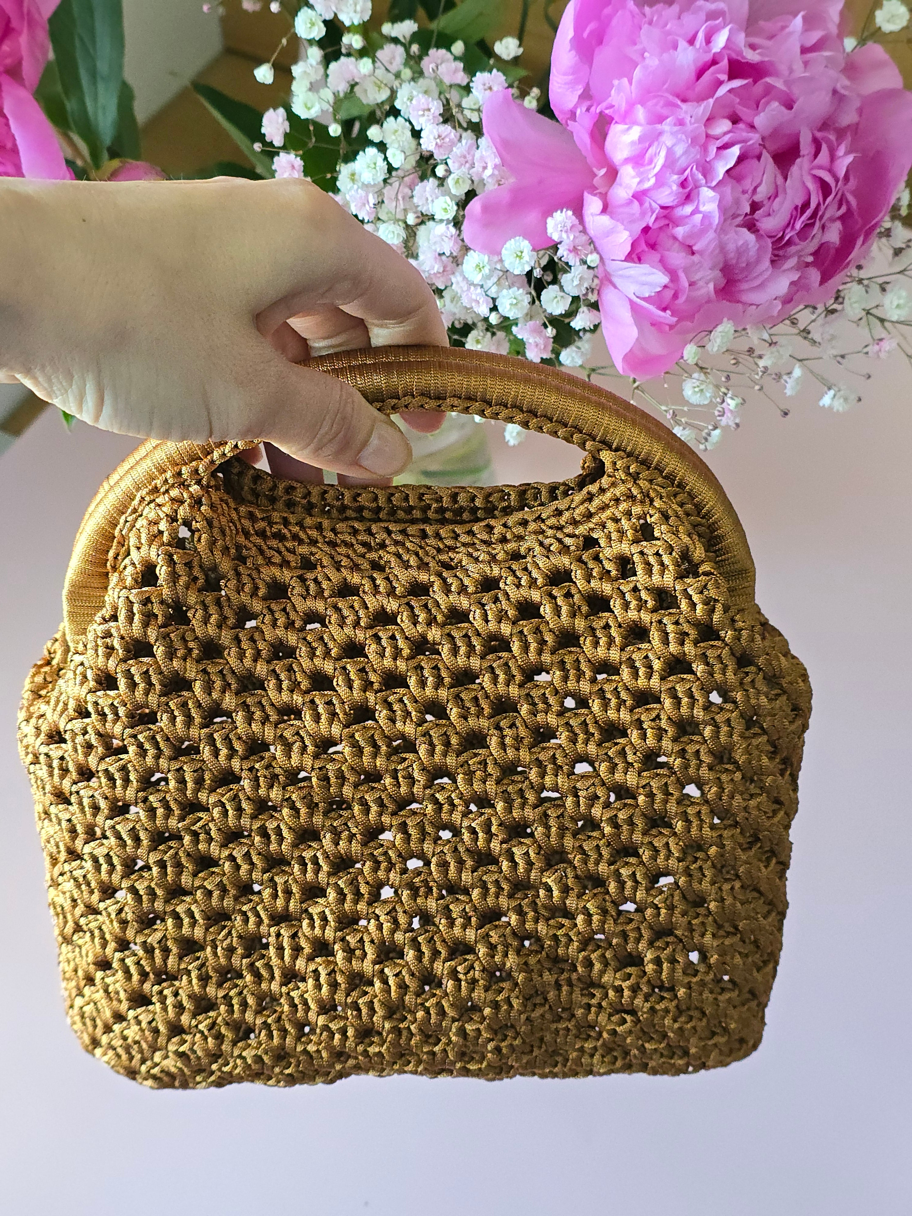 Handmade Crochet Mini Bag – Caramel Brown