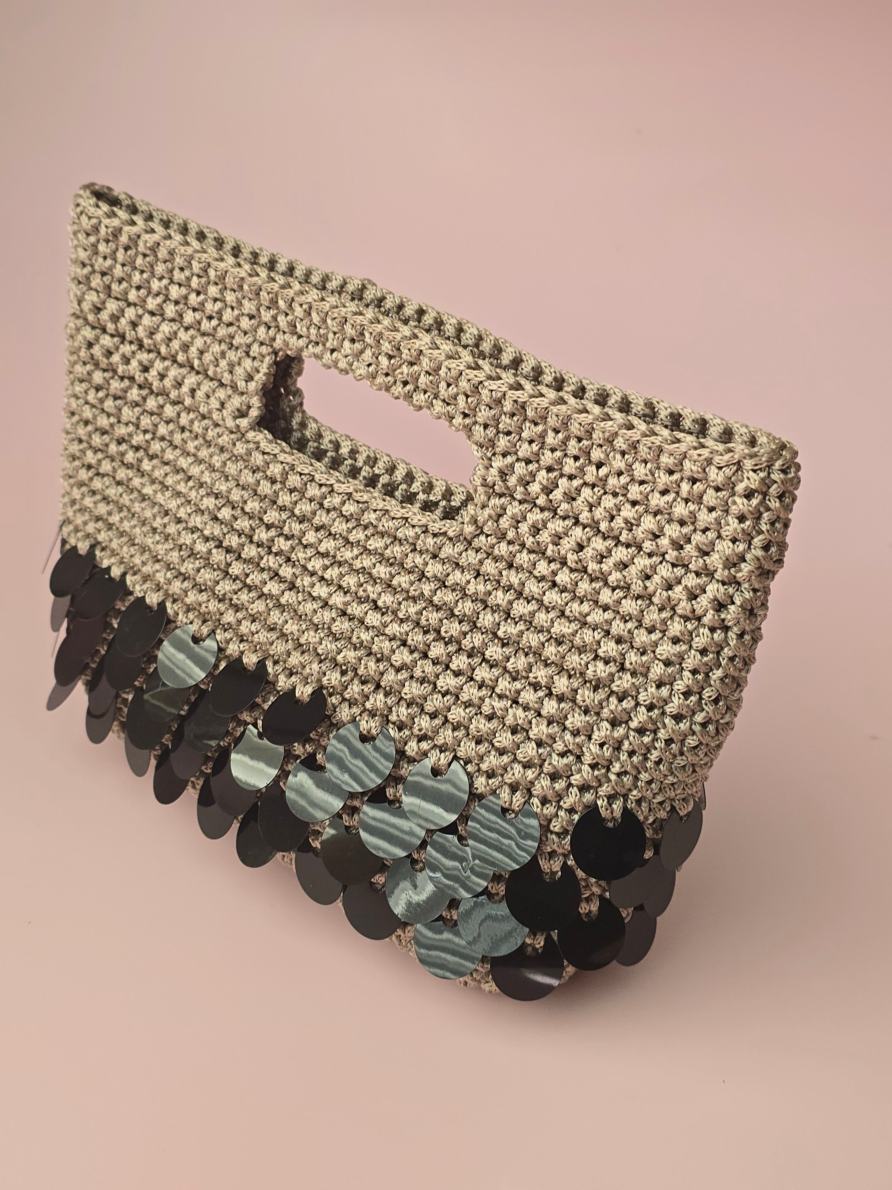 Black Sequin Crochet Handbag – Handmade Evening Bag