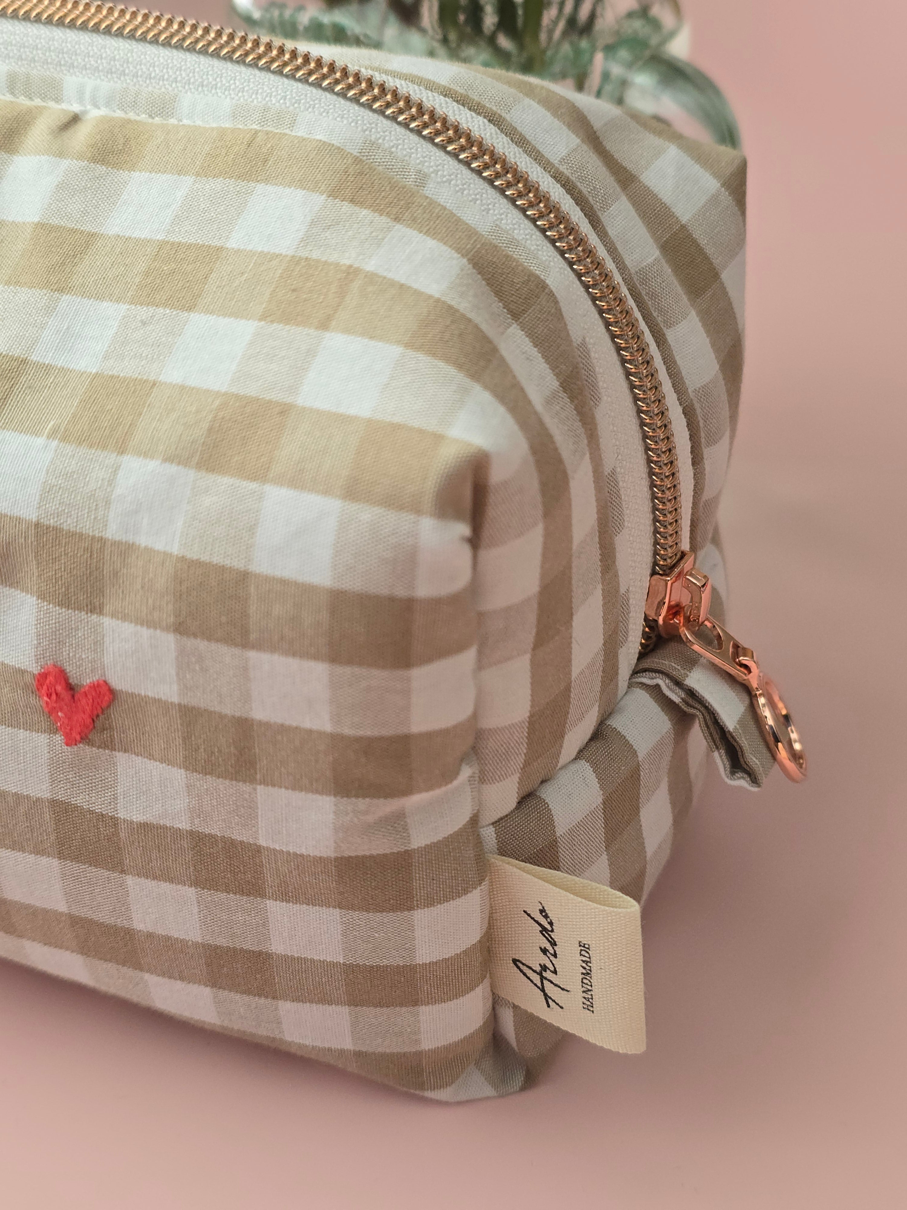 Beige Gingham Cosmetic Pouch – Limited Edition
