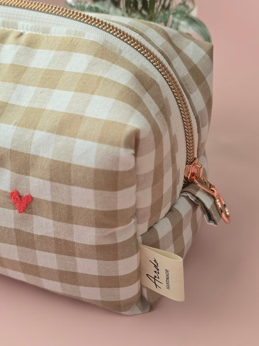 Beige Gingham Cosmetic Pouch – Limited Edition