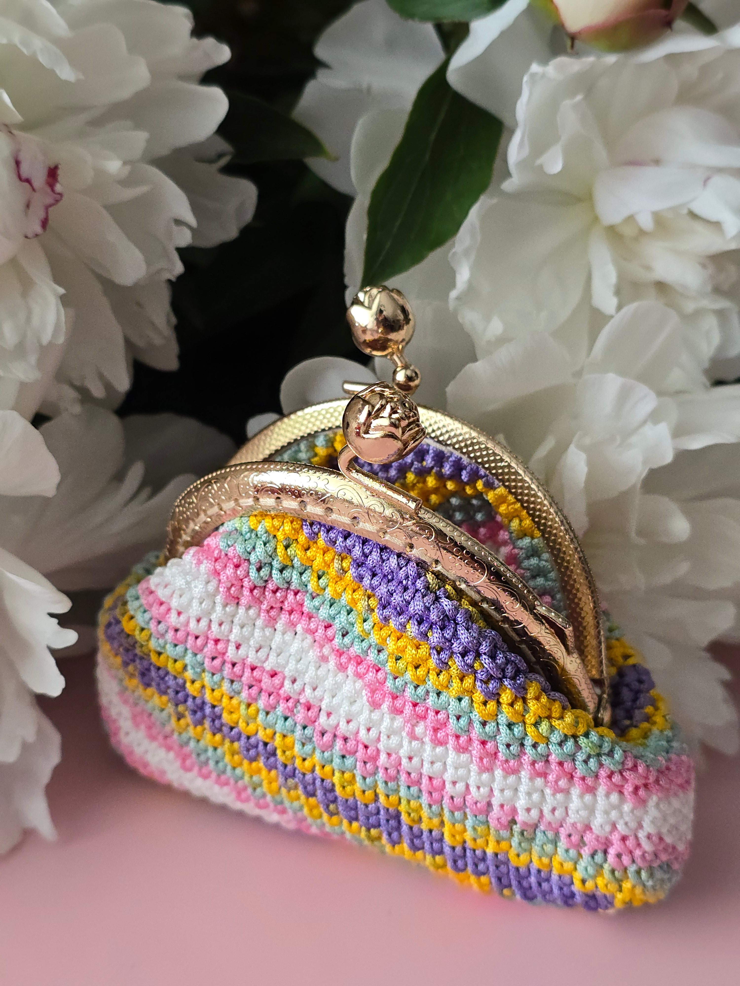Pastel Rainbow Crochet Coin Purse