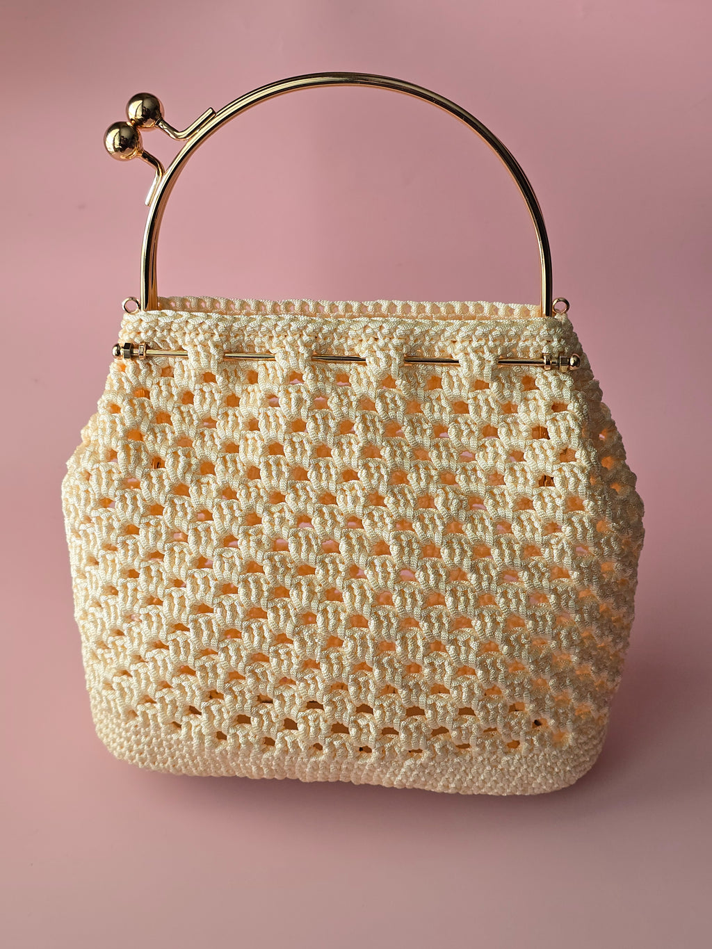 Handmade Crochet Kiss Lock Bag – Cream Evening Handbag