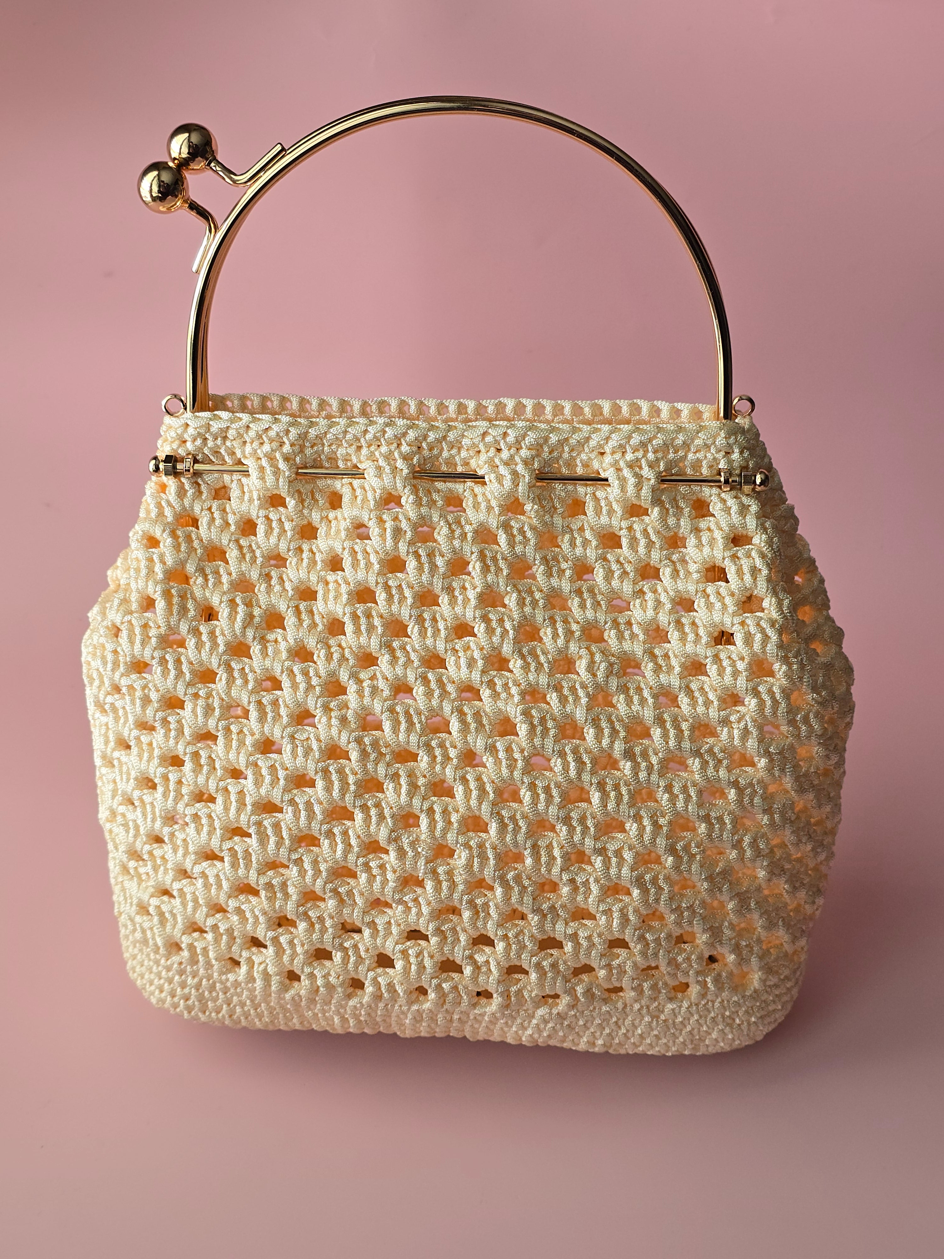 Handmade Crochet Kiss Lock Bag – Cream Evening Handbag