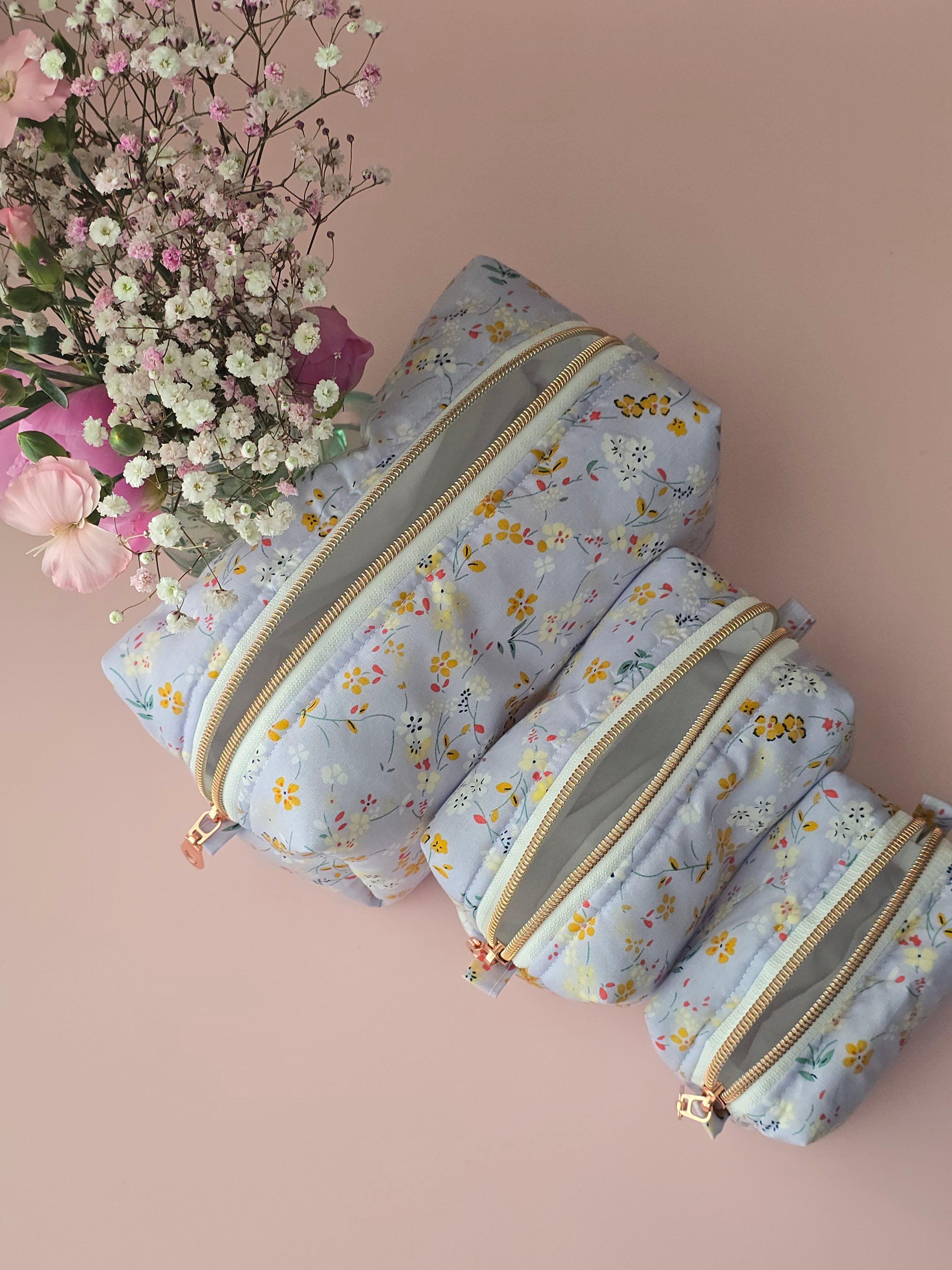Pastel Floral Cosmetic Pouch Set