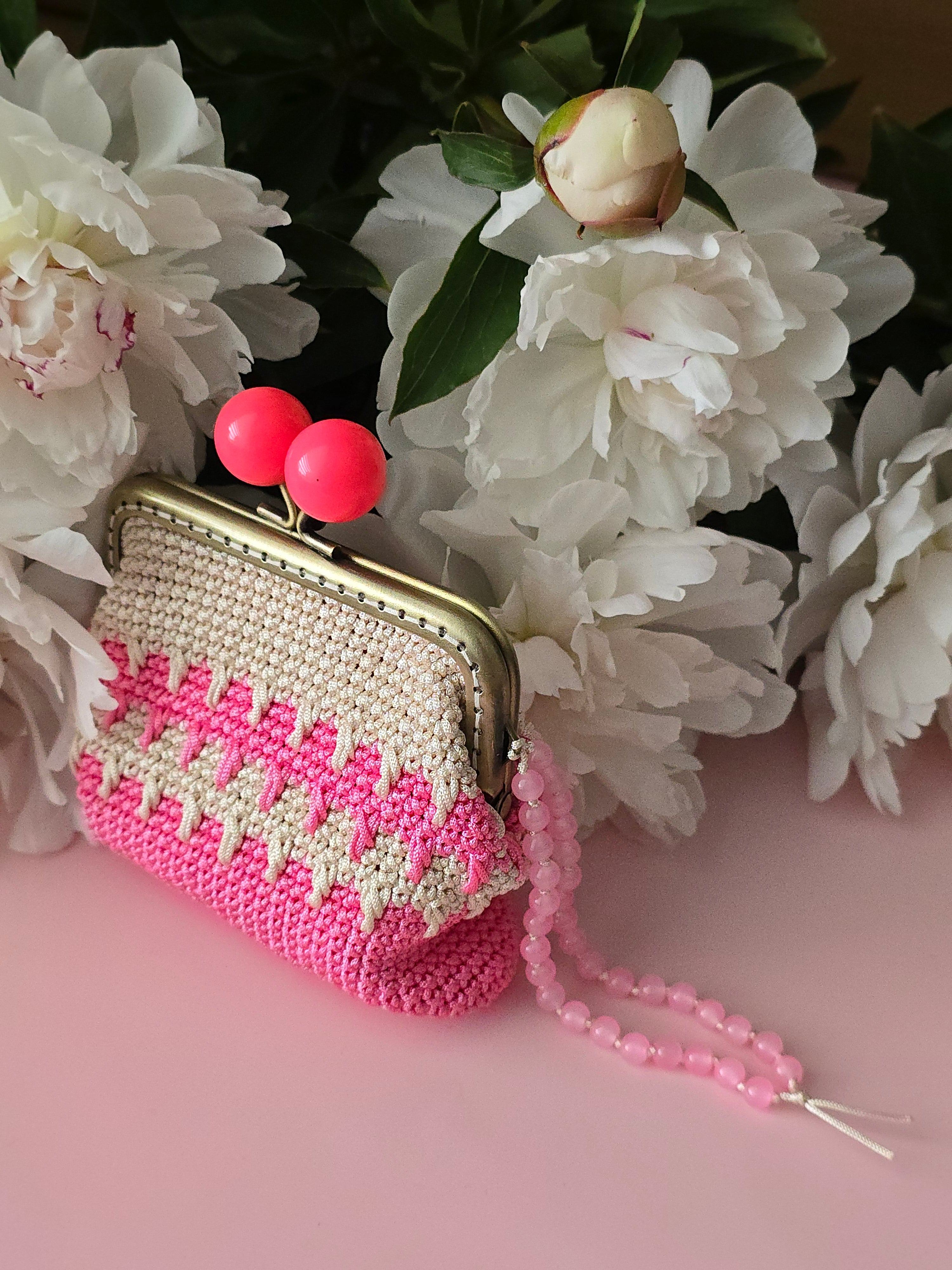 Pink Crochet Coin Purse with Clasp