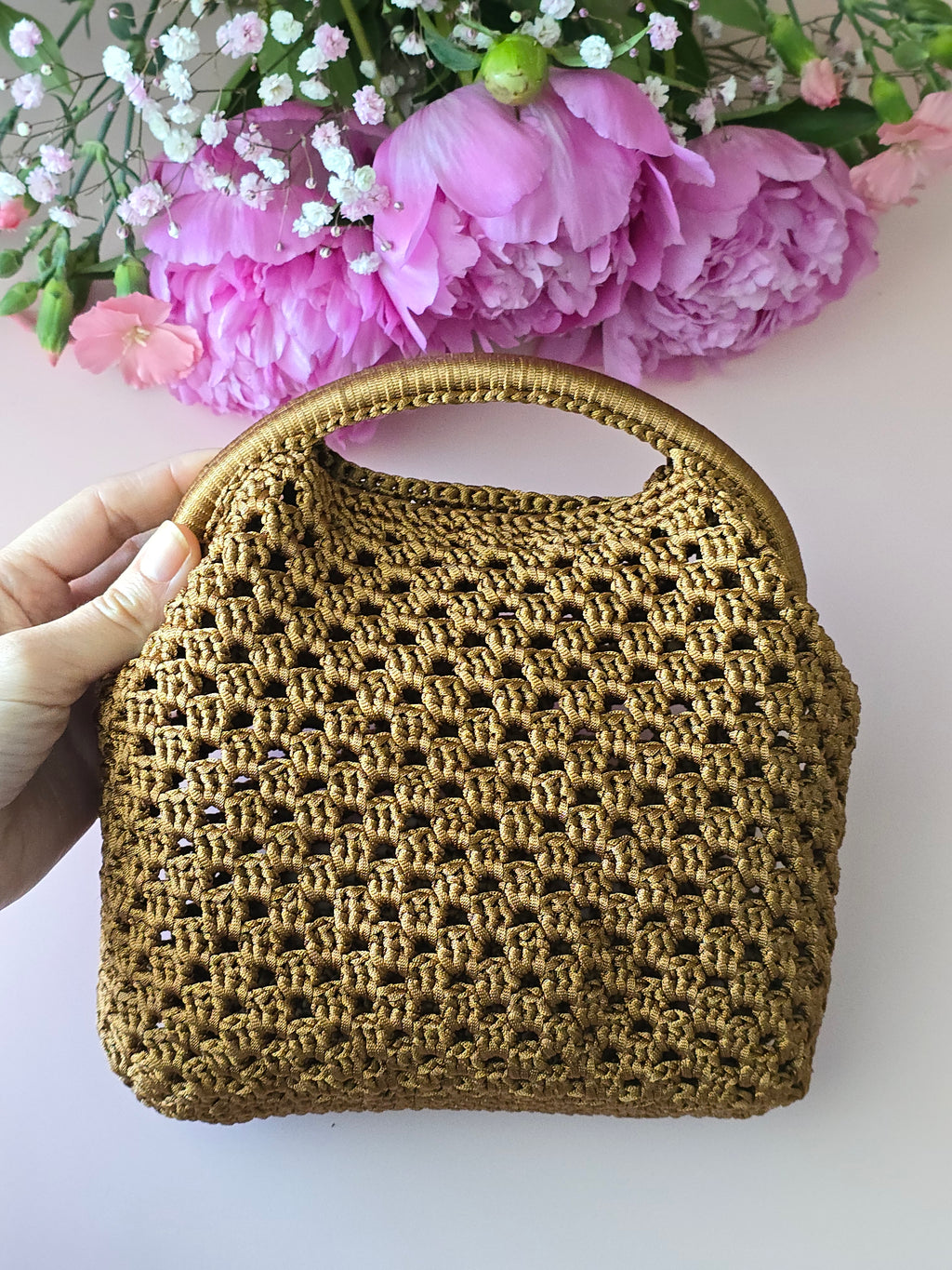 Handmade Crochet Mini Bag – Caramel Brown