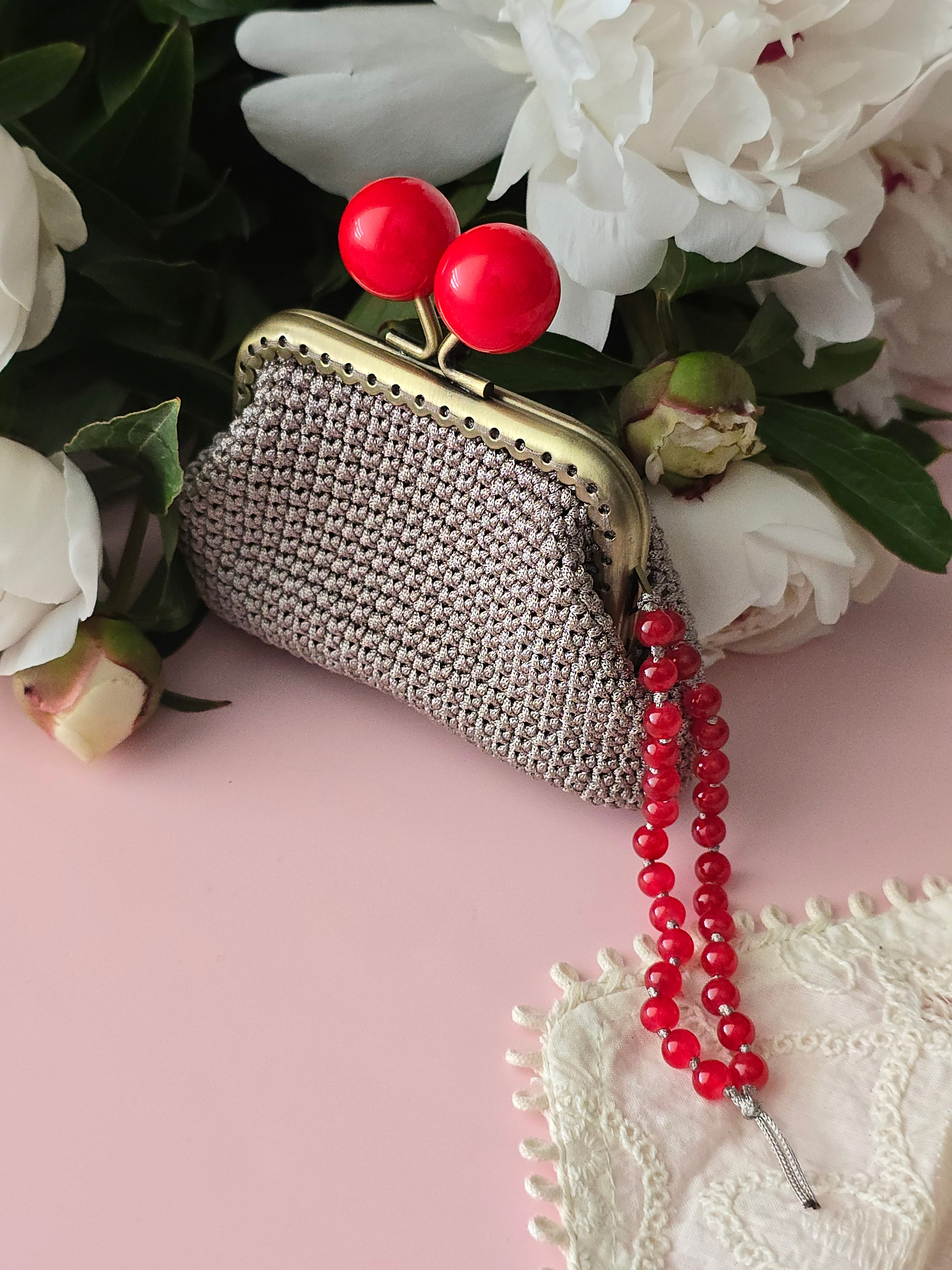 Handmade Crochet Kiss Lock Wallet with Cherry Clasp