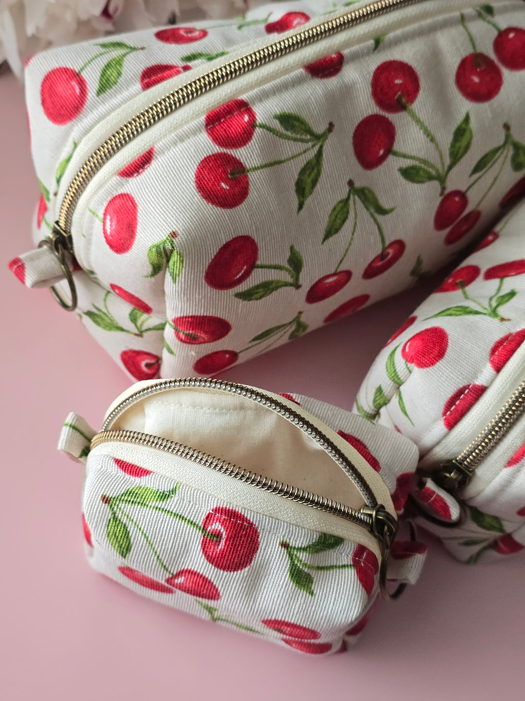 Cherry Makeup Bag Set – 3 Pieces