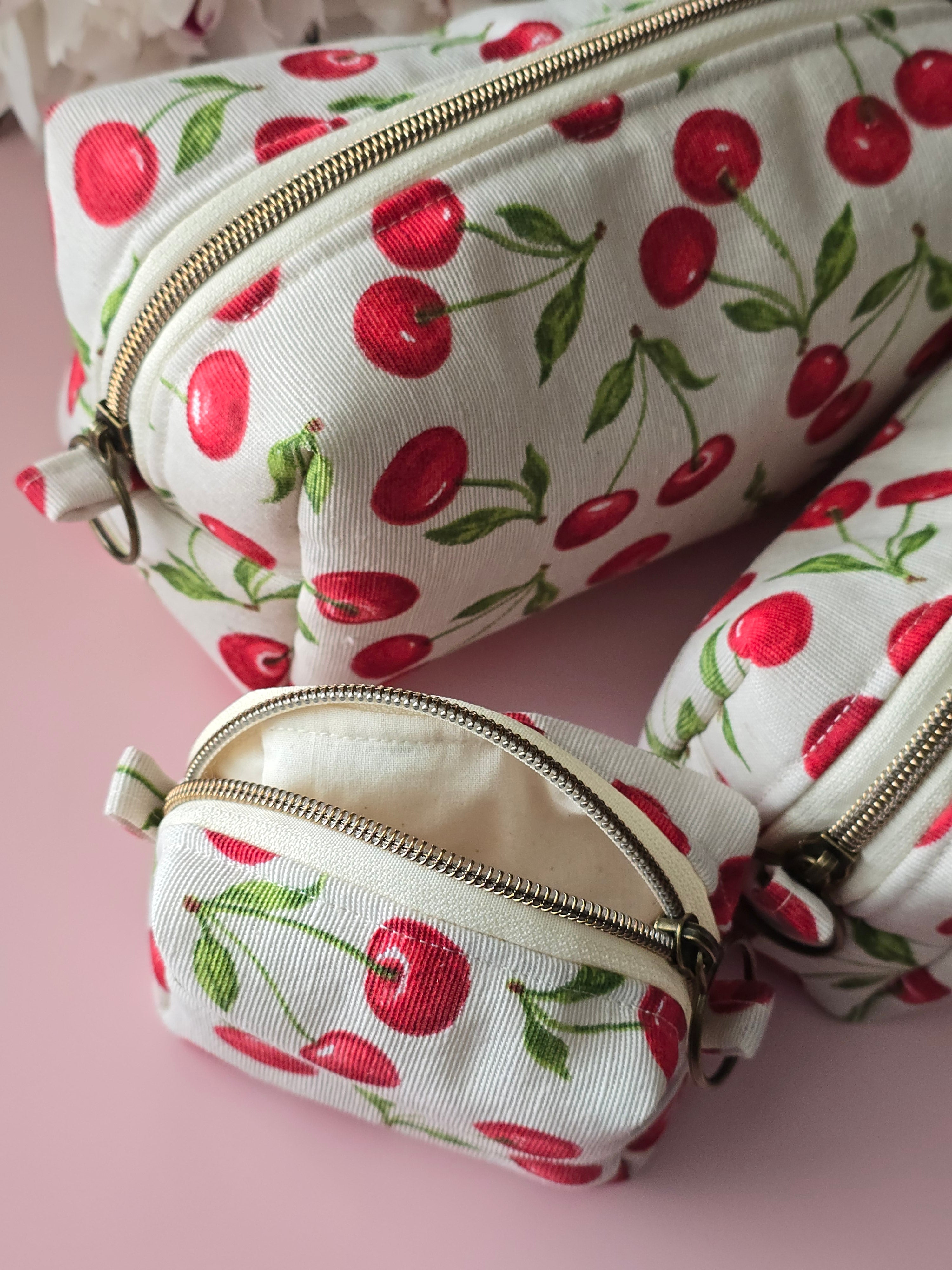 Cherry Makeup Bag Set – 3 Pieces