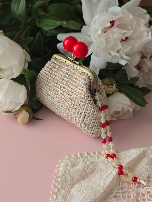 Crochet Coin Purse with Red Bead Charm