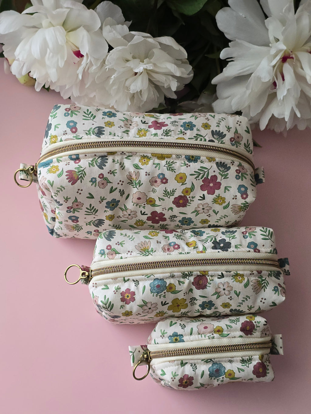 Floral Cosmetic Pouch Set — 3 Pieces