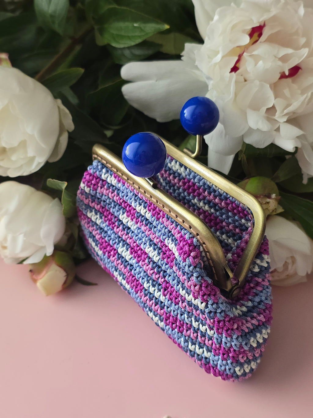 Large Crochet Coin Purse with Blue Clasp