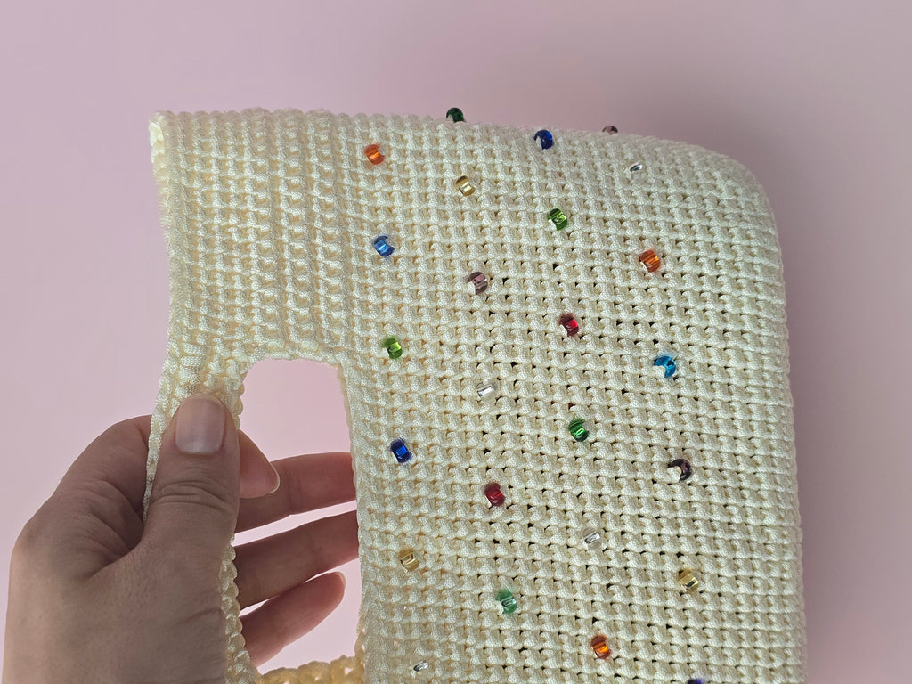 Handmade Crochet Beaded Tote Bag – Cream Summer Handbag