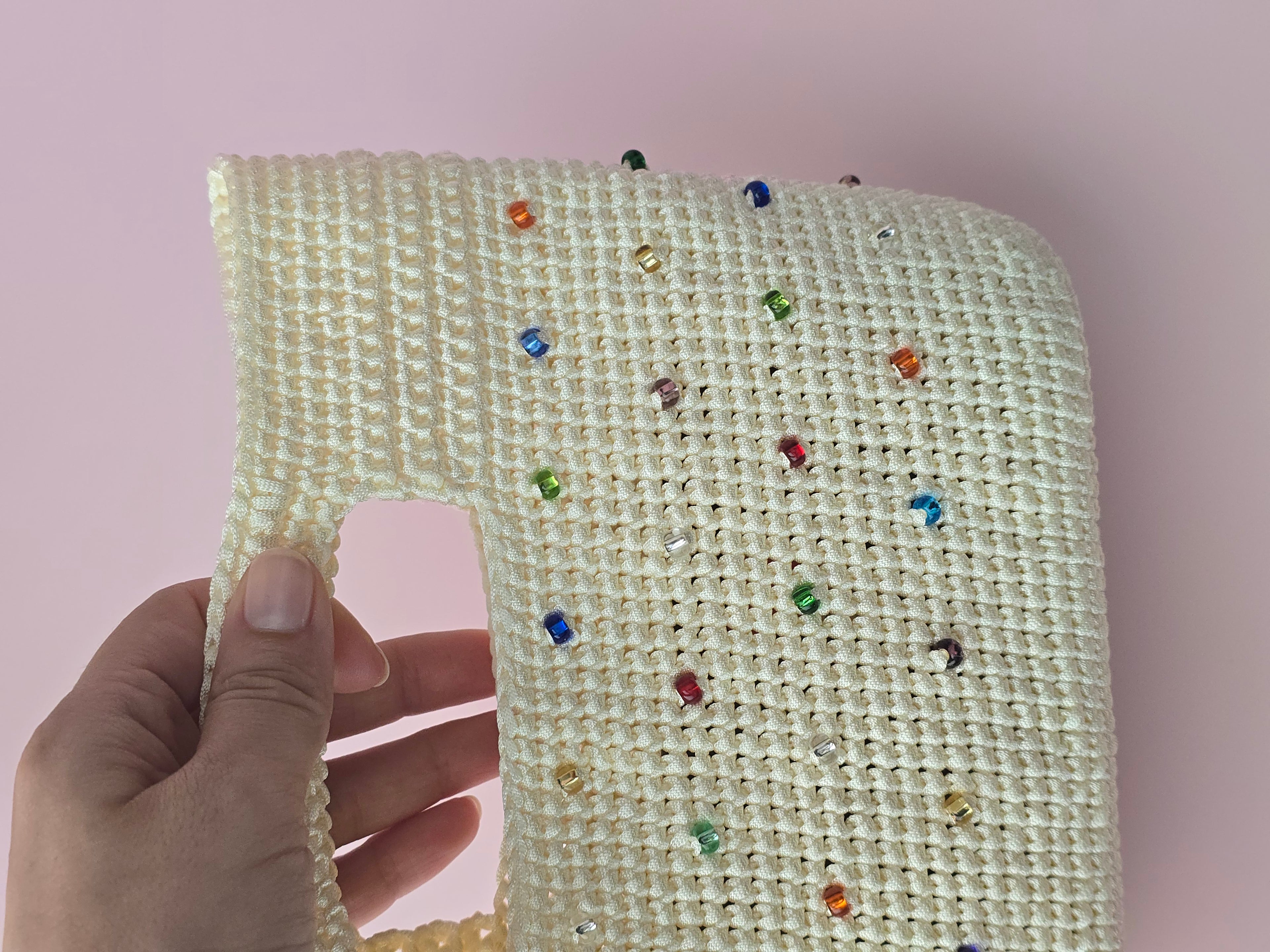 Handmade Crochet Beaded Tote Bag – Cream Summer Handbag