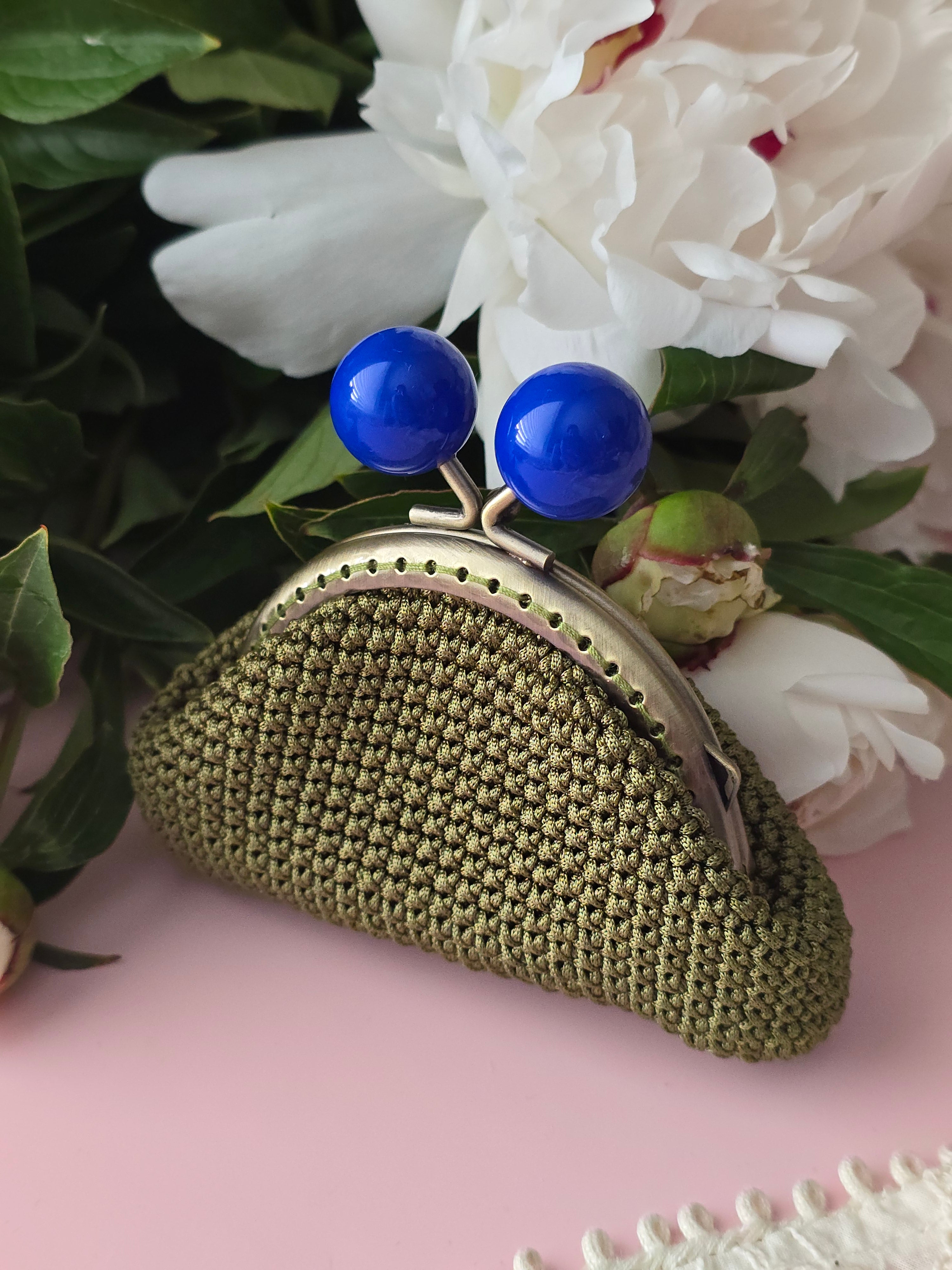 Crochet Coin Purse with Blue Bead Clasp