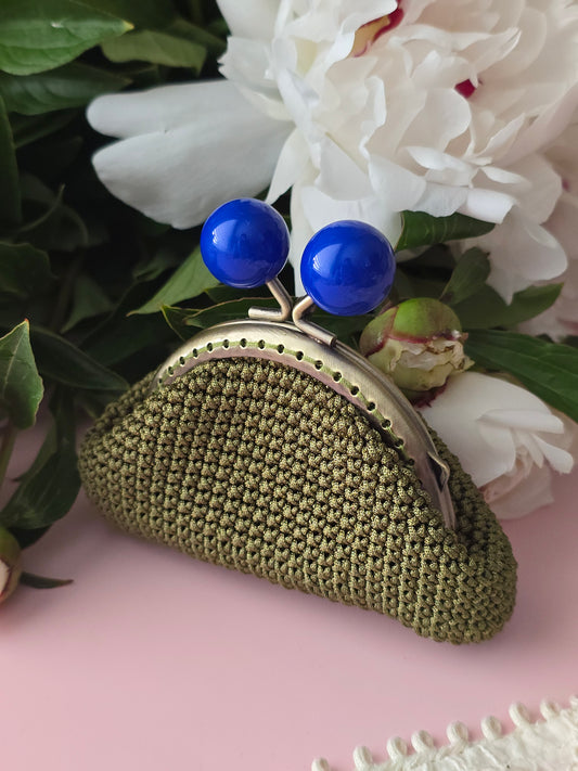 Crochet Coin Purse with Blue Bead Clasp