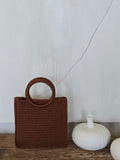 Chocolate Brown Crochet Tote Bag with Wooden Handles