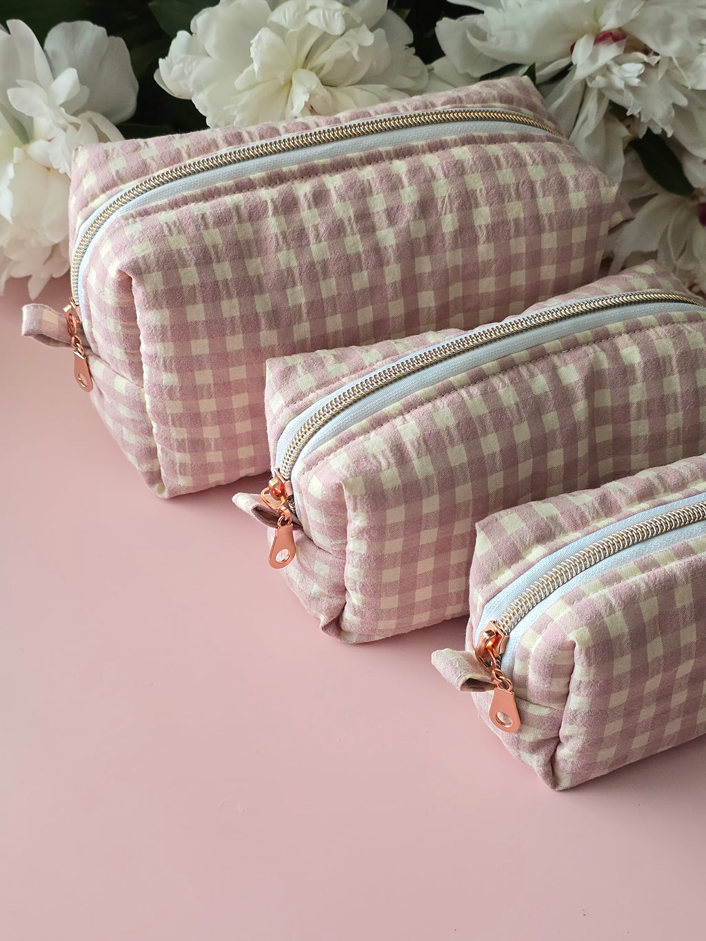 Gingham Cosmetic Bag Set