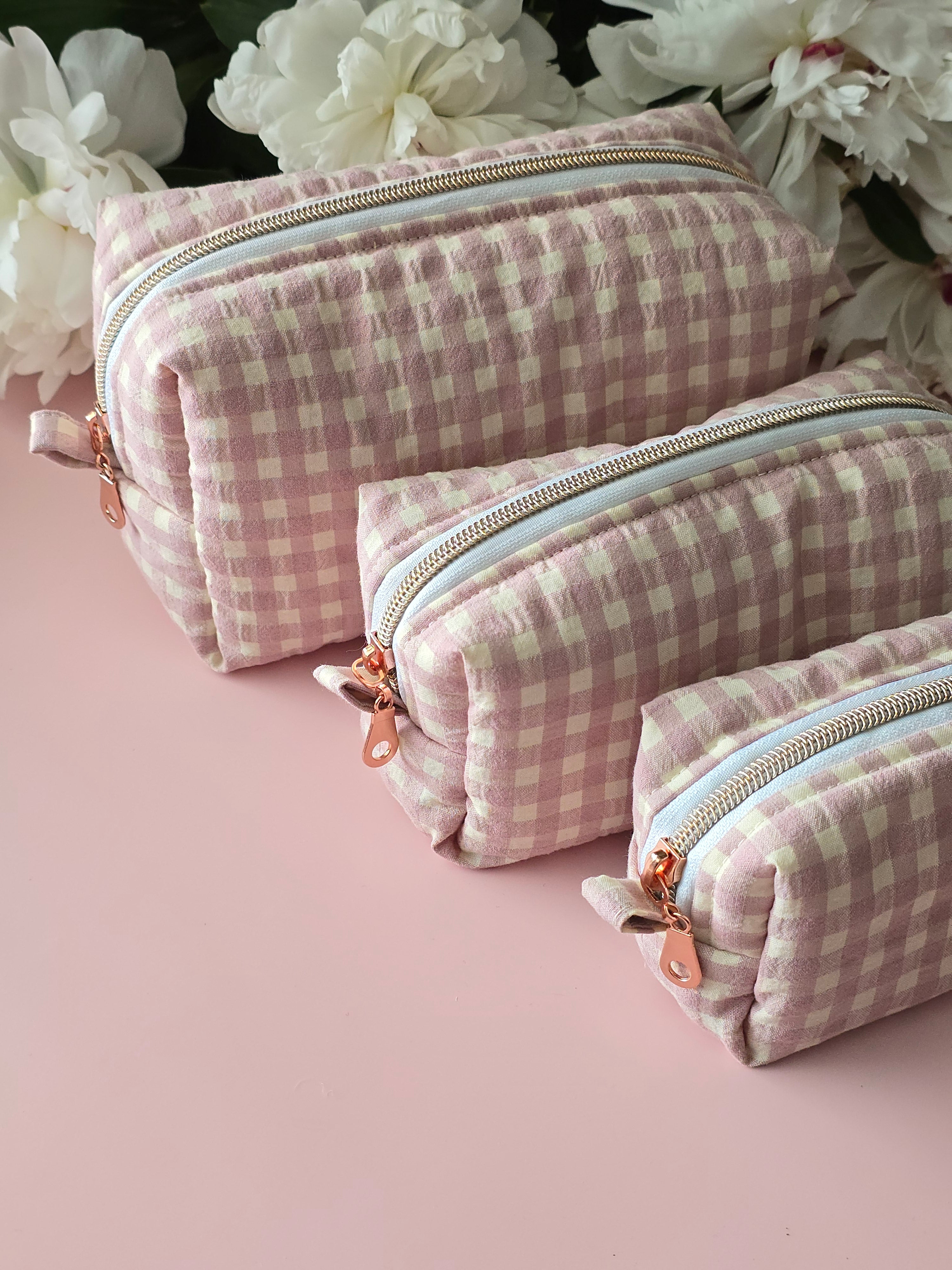 Gingham Cosmetic Bag Set