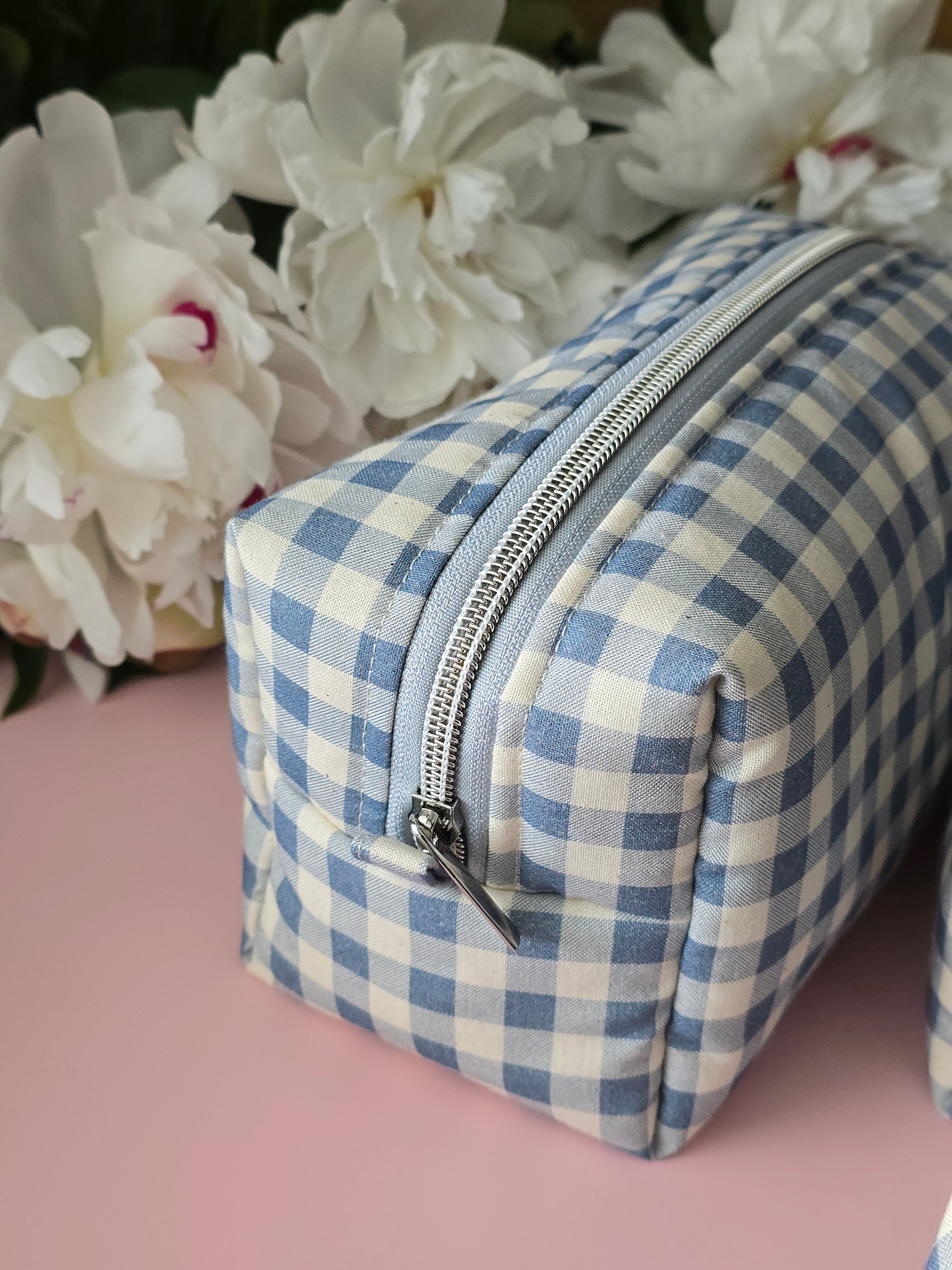 Blue Gingham Zipper Pouch Set ✨