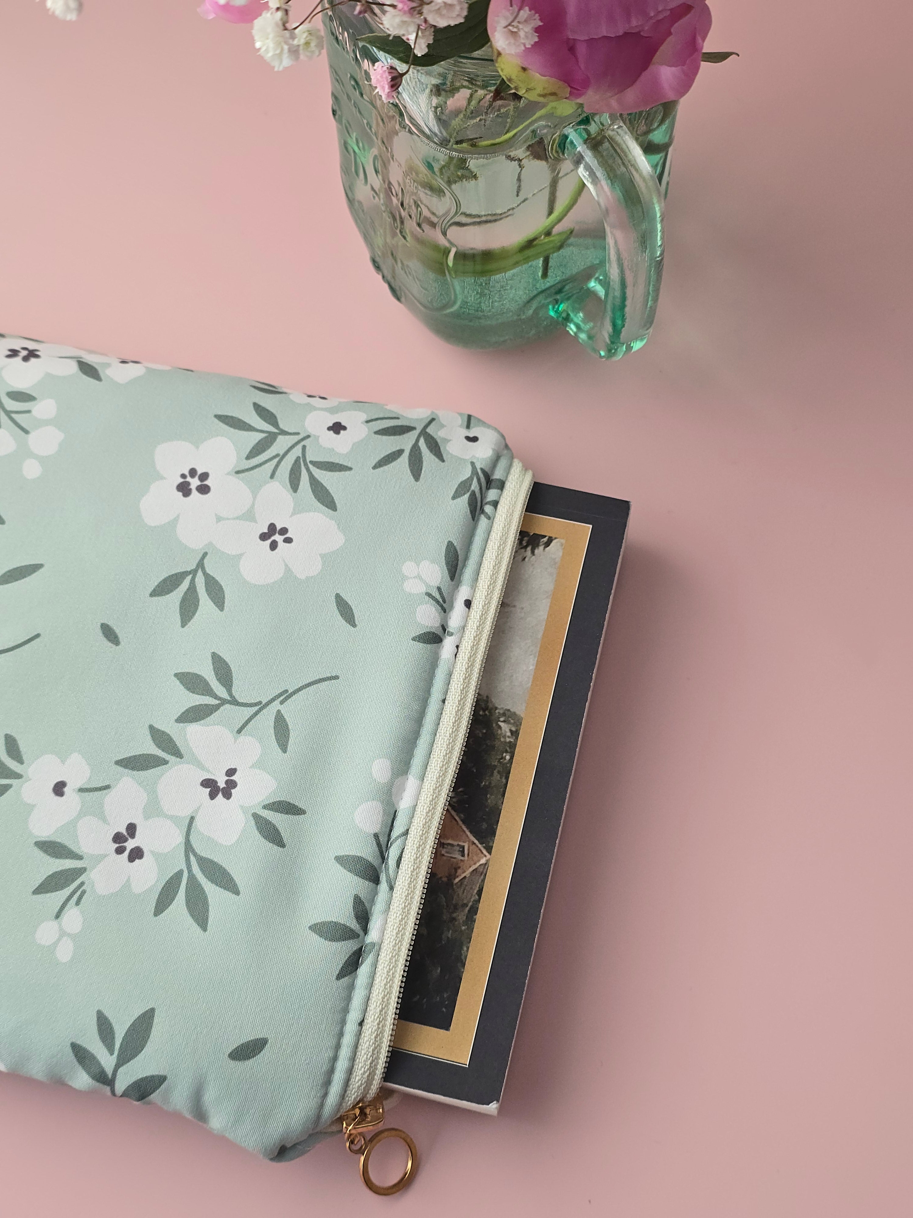 Floral Book & Tablet Sleeve – Handmade Cotton Pouch