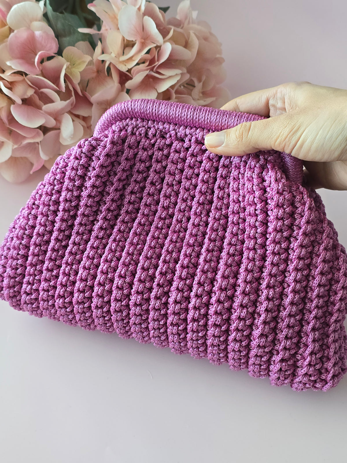 Handmade Crochet Frame Bag – Dusty Rose