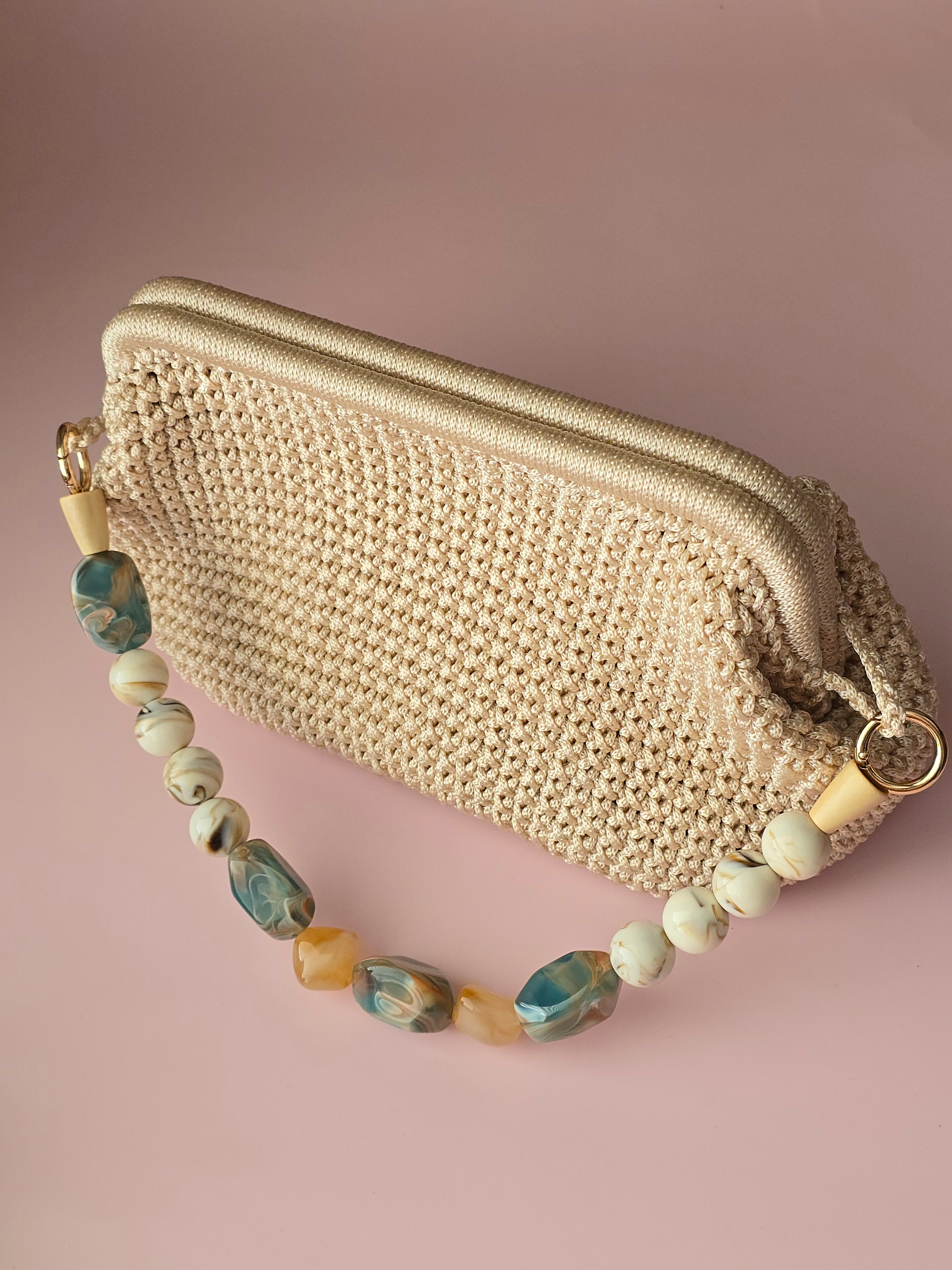 Handmade Crochet Clutch with Statement Beaded Handle