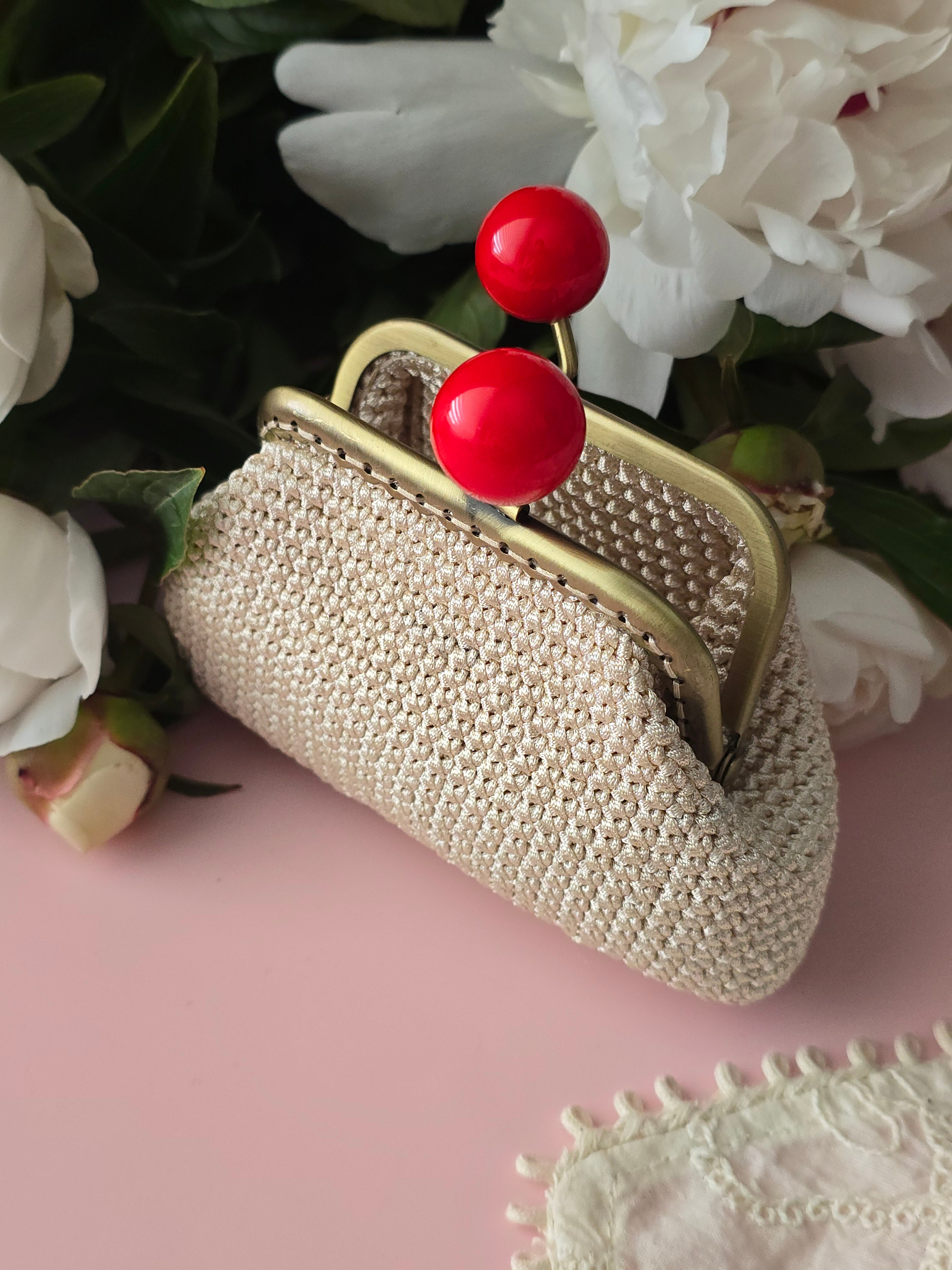Crochet Frame Wallet with Cherry Clasp