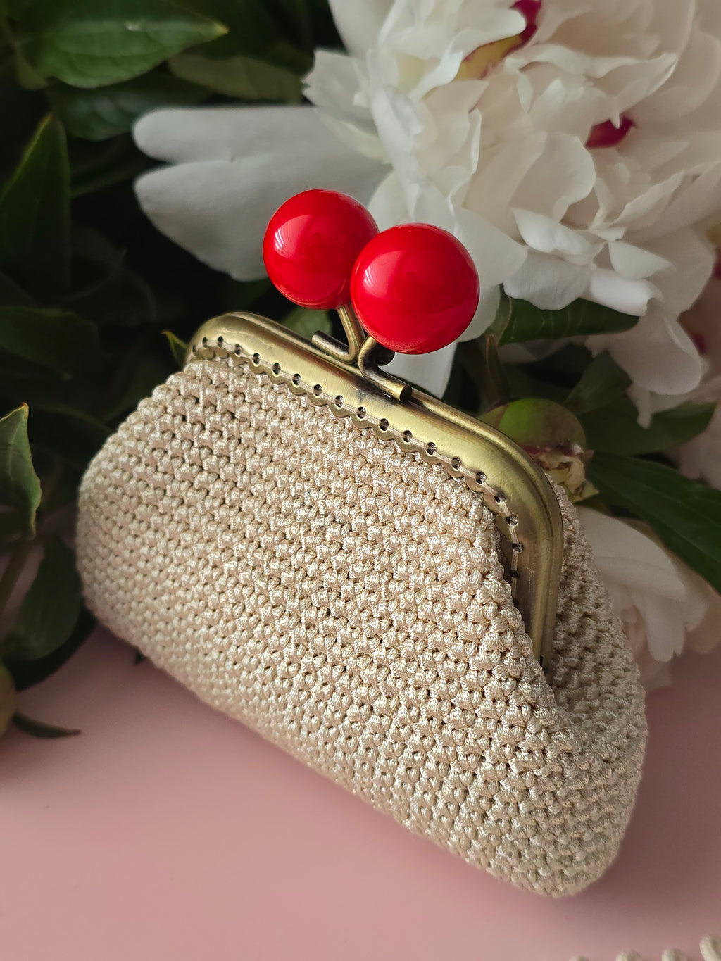 Crochet Frame Wallet with Cherry Clasp