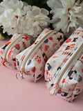 Handmade "Sakura & Kokeshi" Japanese Print Cotton Cosmetic Bag