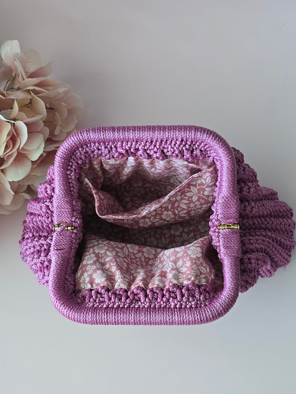 Handmade Crochet Frame Bag – Dusty Rose