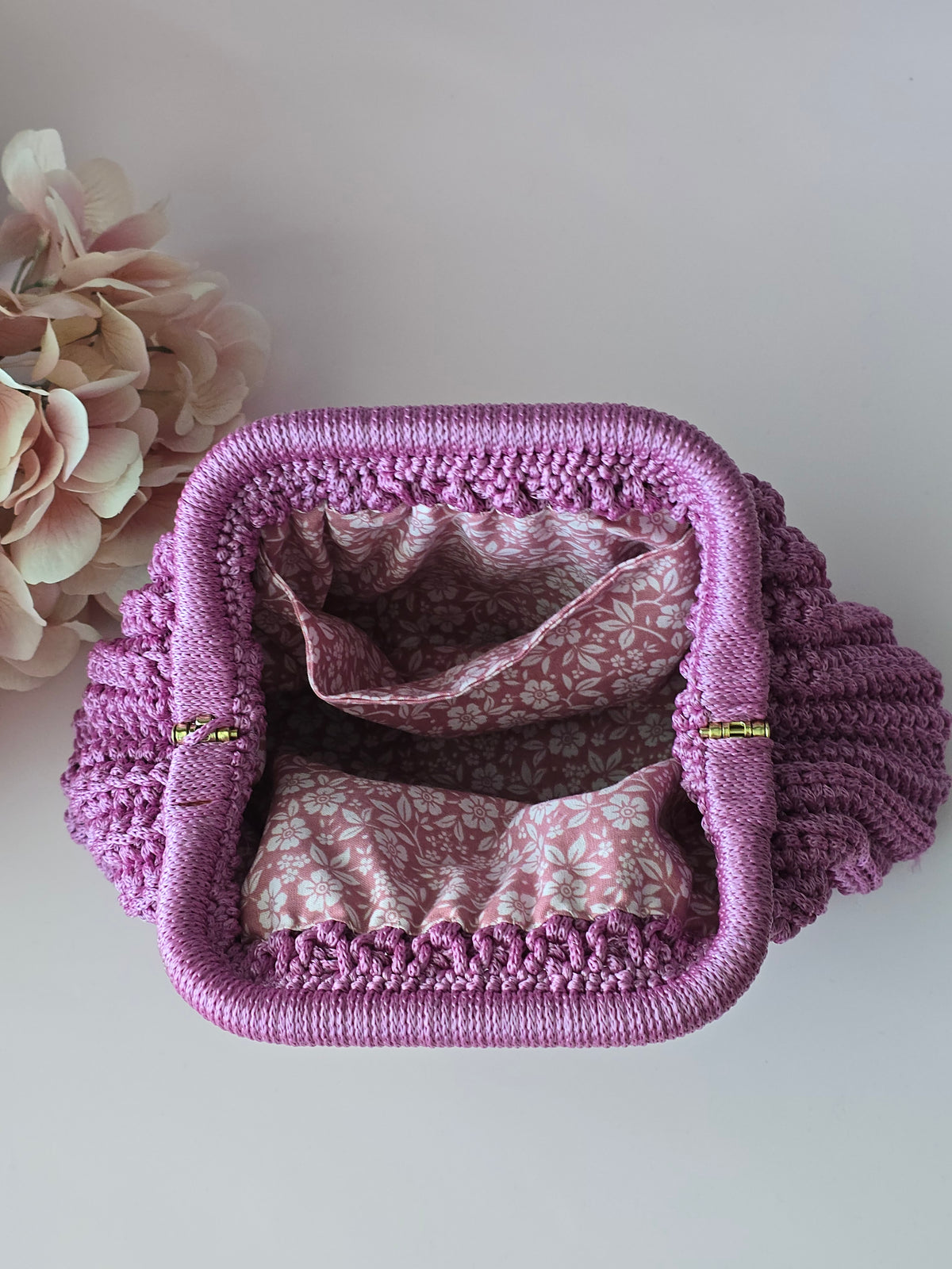 Handmade Crochet Frame Bag – Dusty Rose