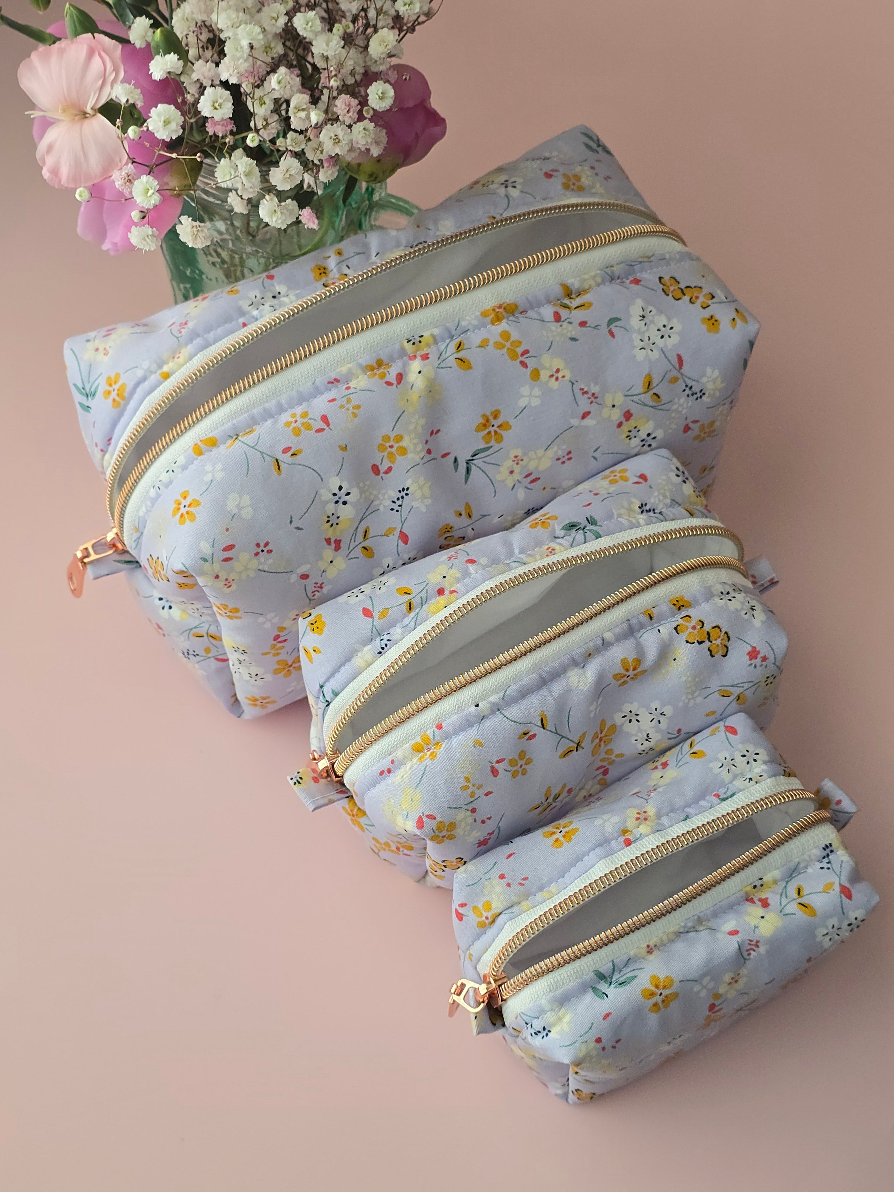 Pastel Floral Cosmetic Pouch Set