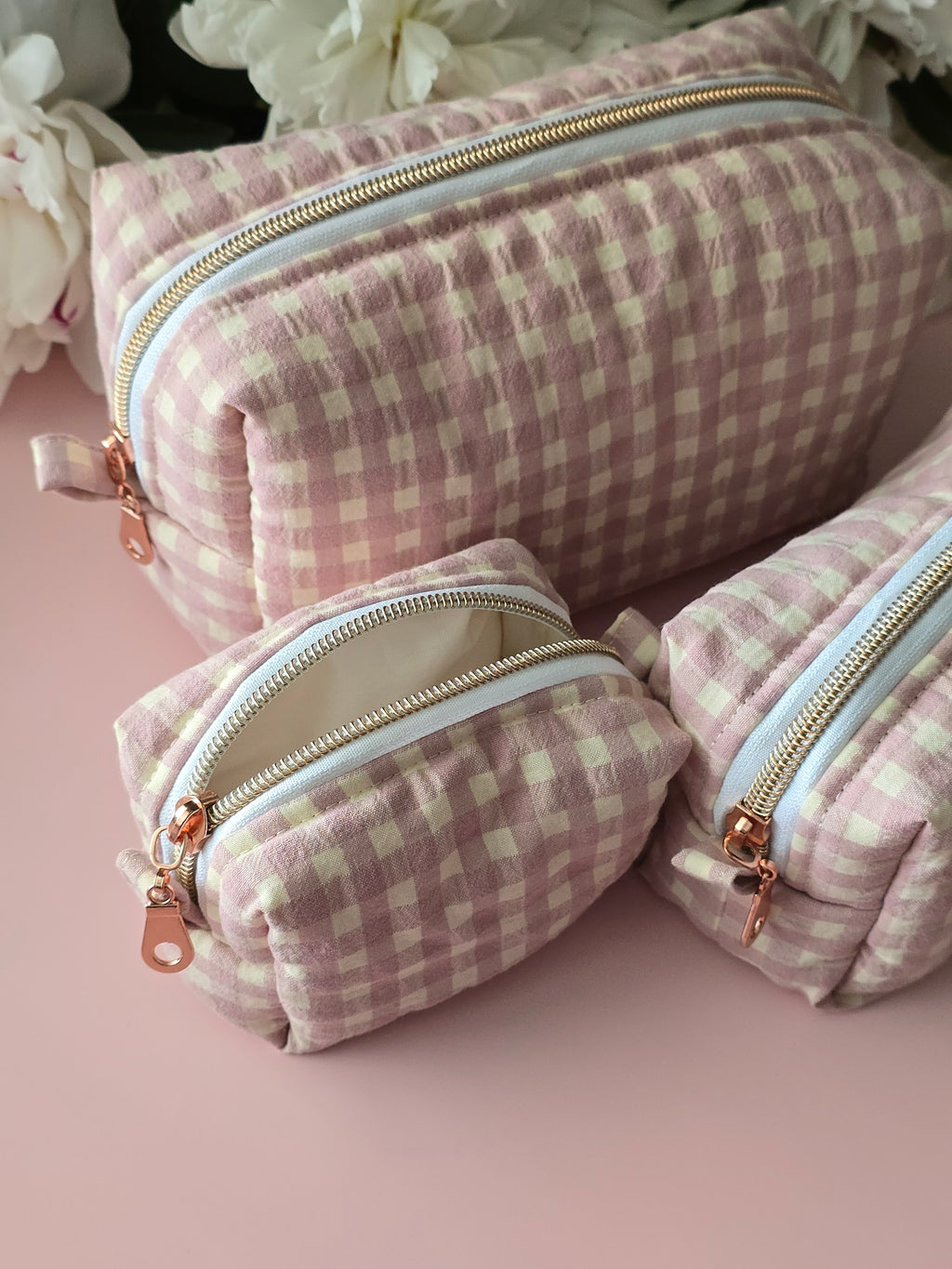 Gingham Cosmetic Bag Set