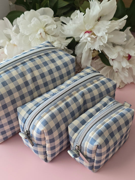 Blue Gingham Zipper Pouch Set ✨