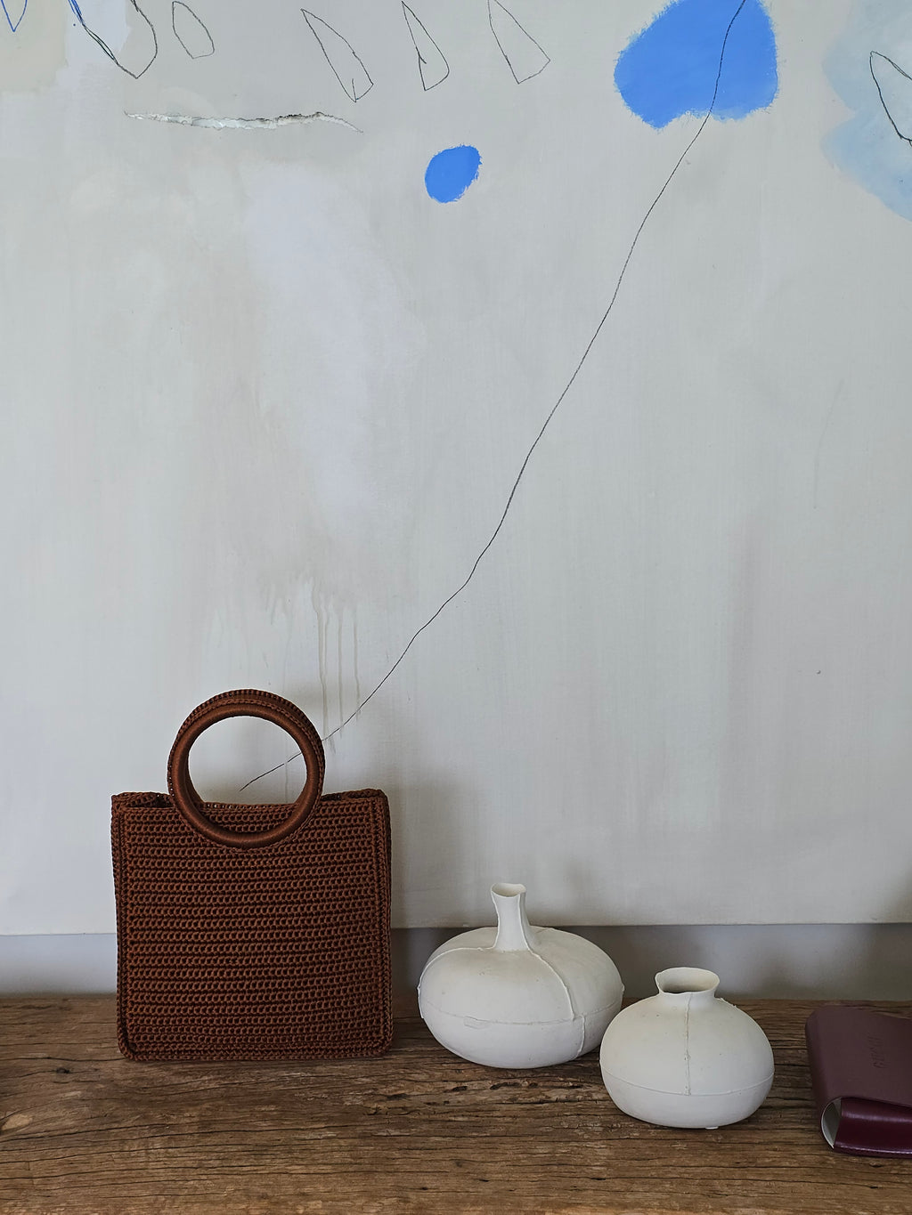 Chocolate Brown Crochet Tote Bag with Wooden Handles