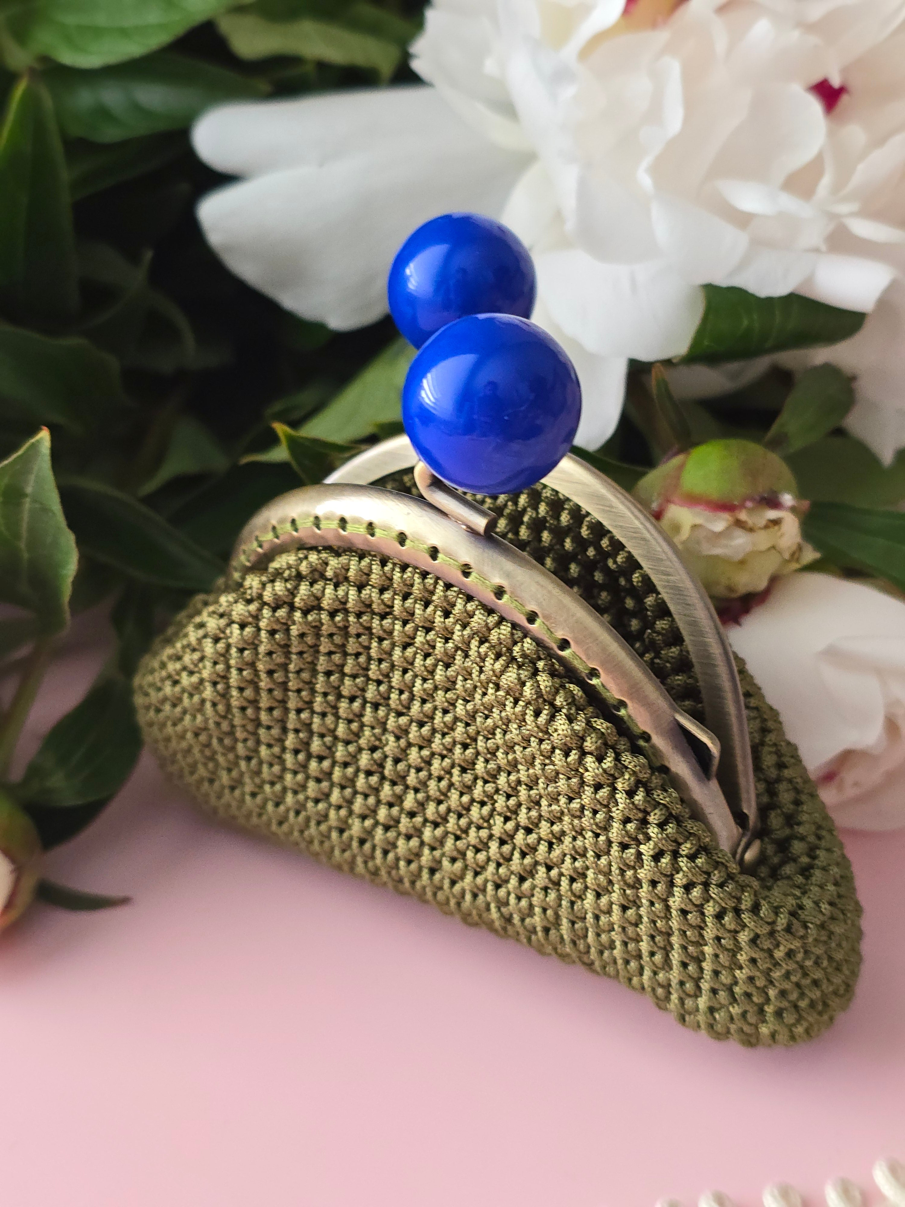 Crochet Coin Purse with Blue Bead Clasp