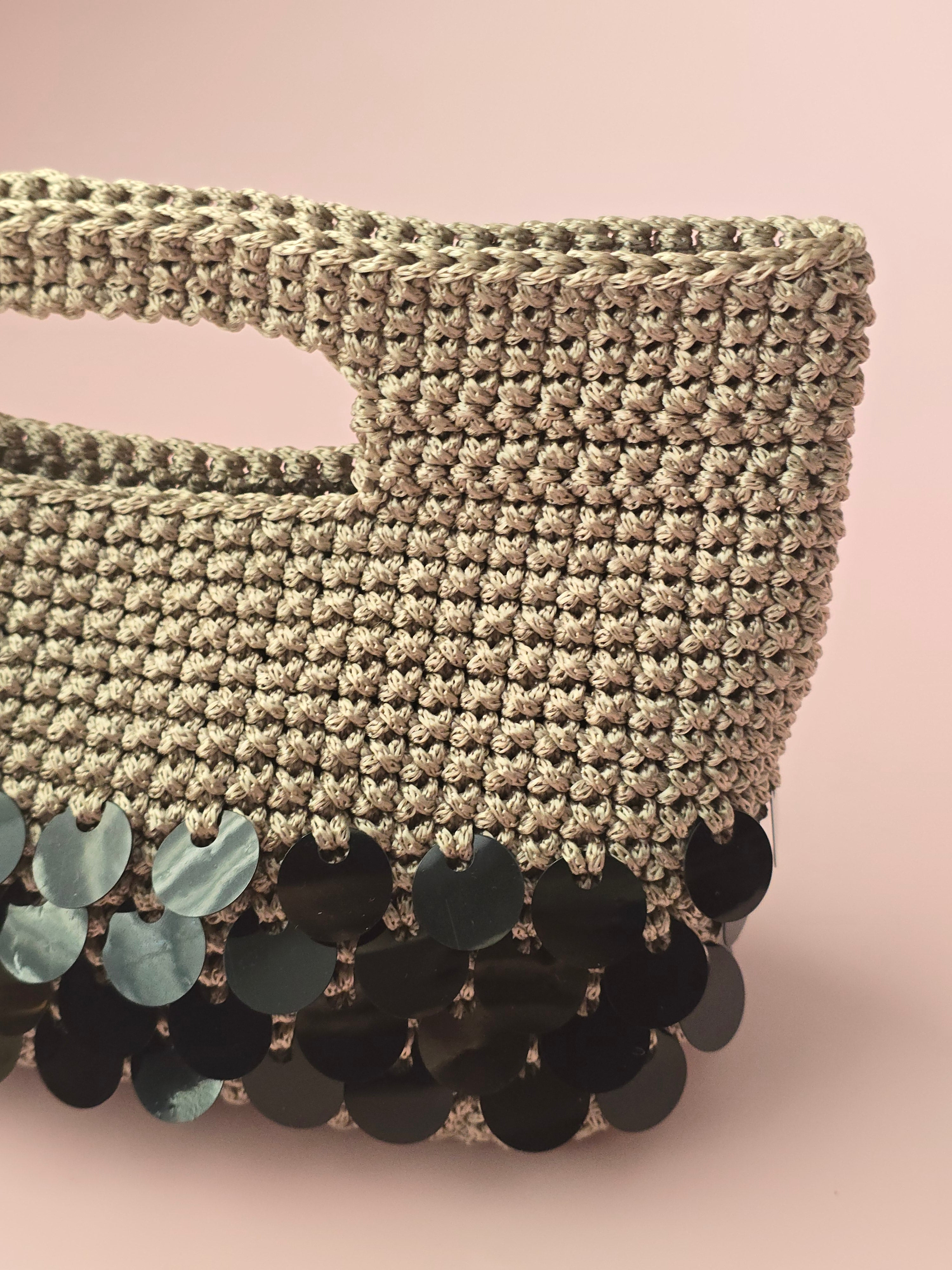 Black Sequin Crochet Handbag – Handmade Evening Bag