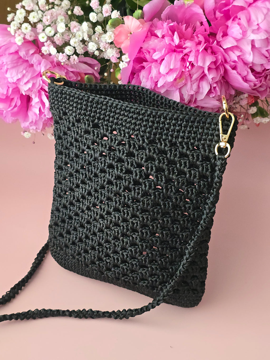 Black Crochet Crossbody Bag