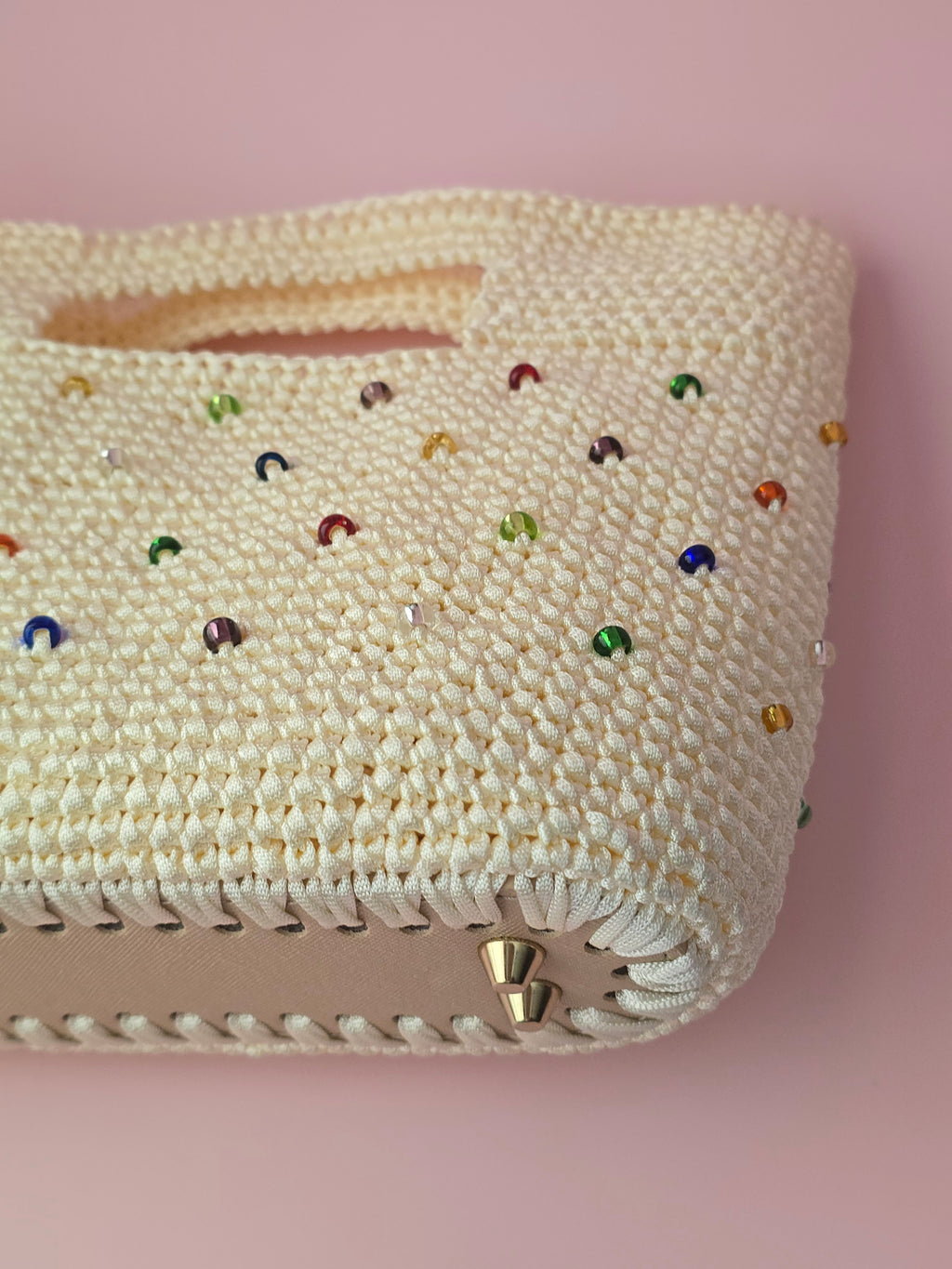 Handmade Crochet Beaded Tote Bag – Cream Summer Handbag
