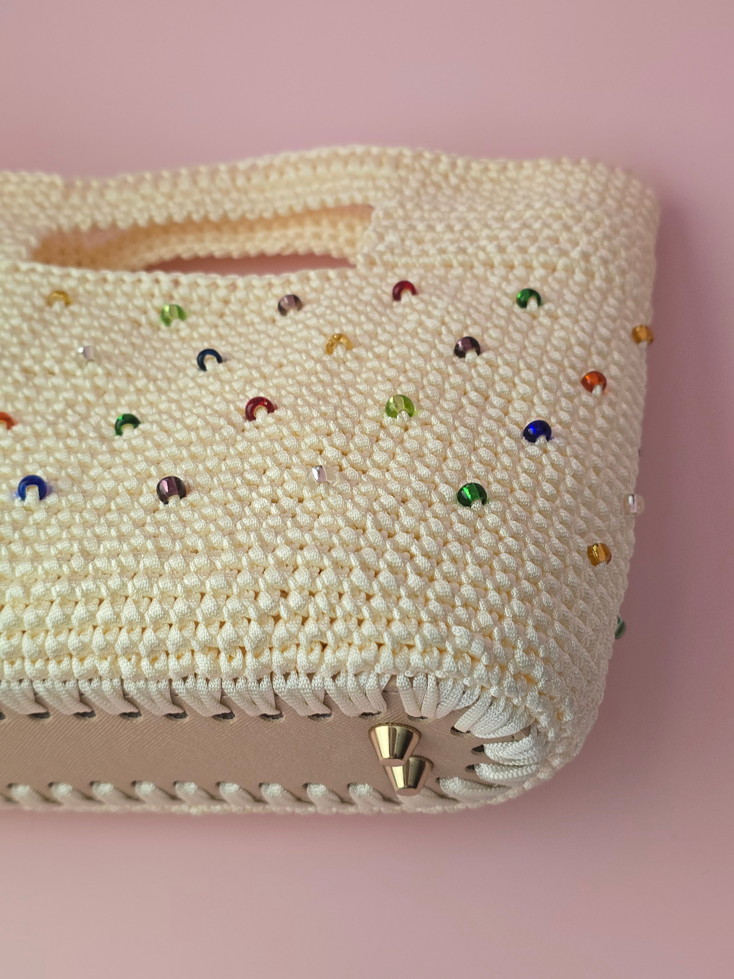 Handmade Crochet Beaded Tote Bag – Cream Summer Handbag