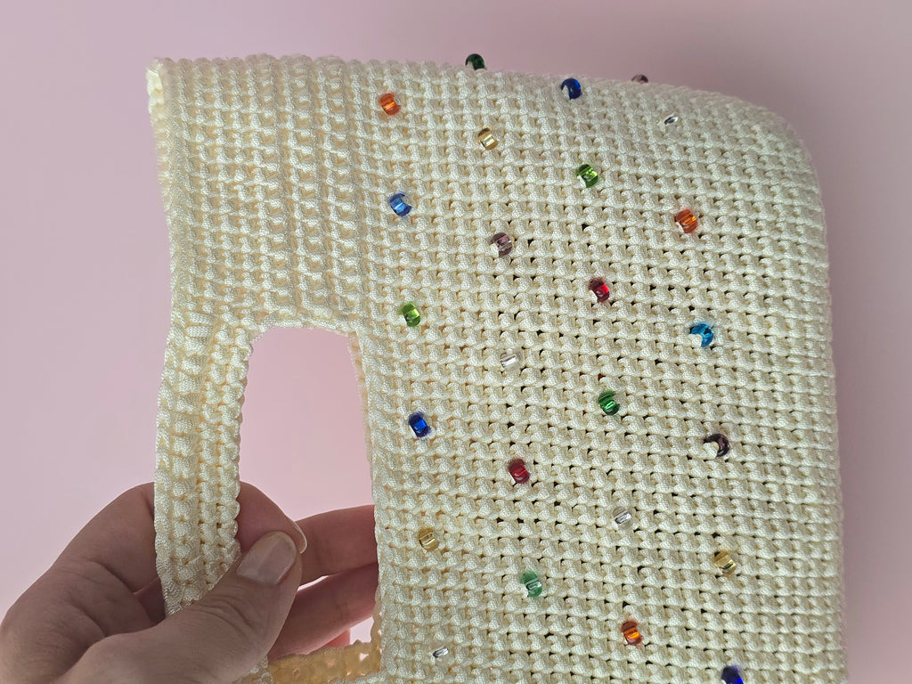 Handmade Crochet Beaded Tote Bag – Cream Summer Handbag